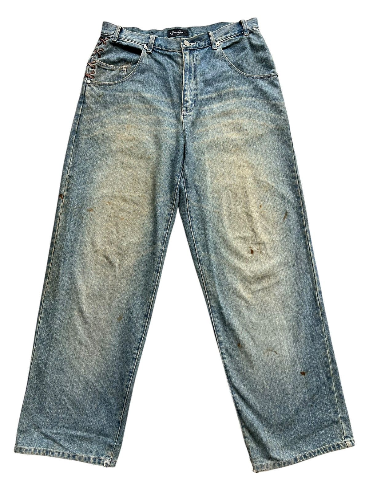 Sean John 2000s Sean John Distressed Sandwash Baggy Denim Jeans 34x31 Size US 34 / EU 50 - 2 Thumbnail