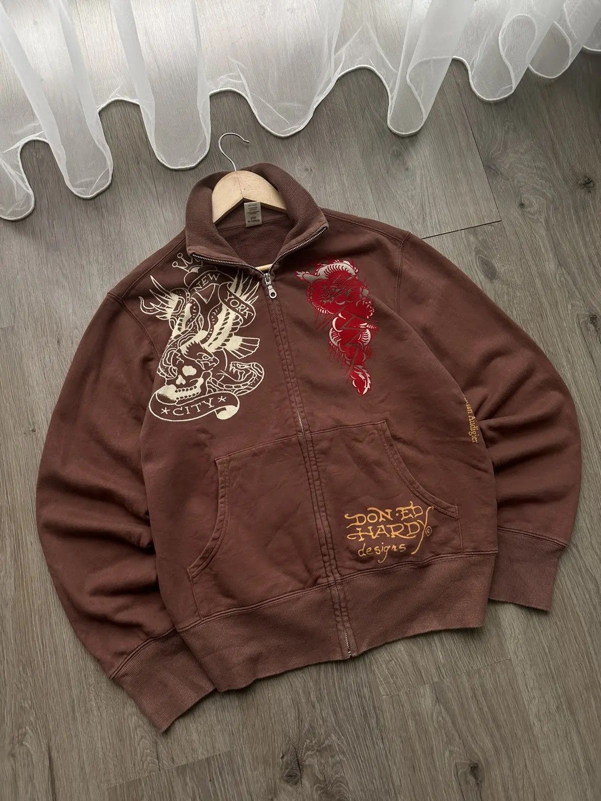 Christian Audigier × Ed Hardy × Vintage Vintage Ed Hardy Christian Audigier Brown Hoodie Size US M / EU 48-50 / 2 - 18 Thumbnail