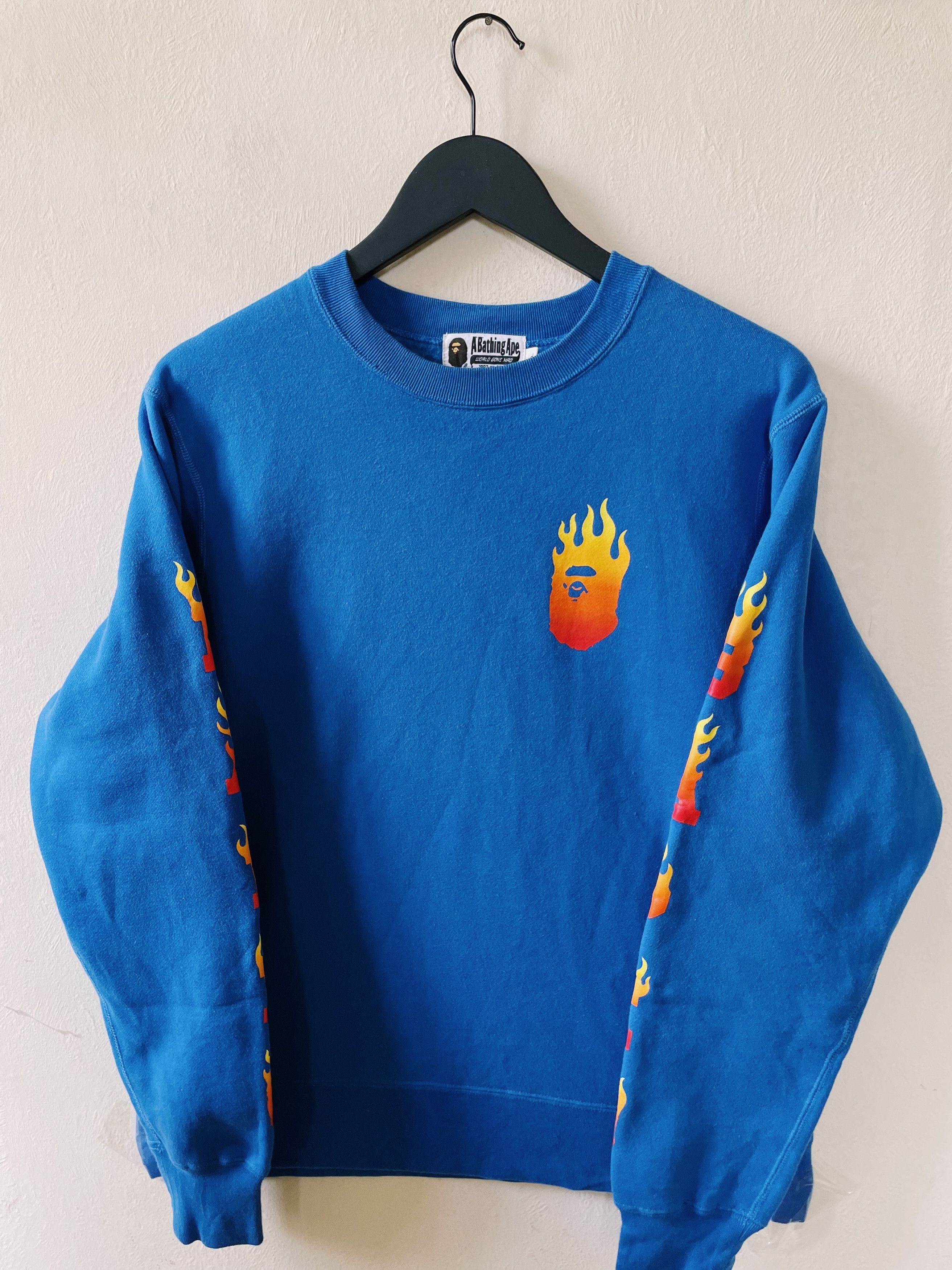 Bape BAPE Flame Wide crewneck blue | Grailed