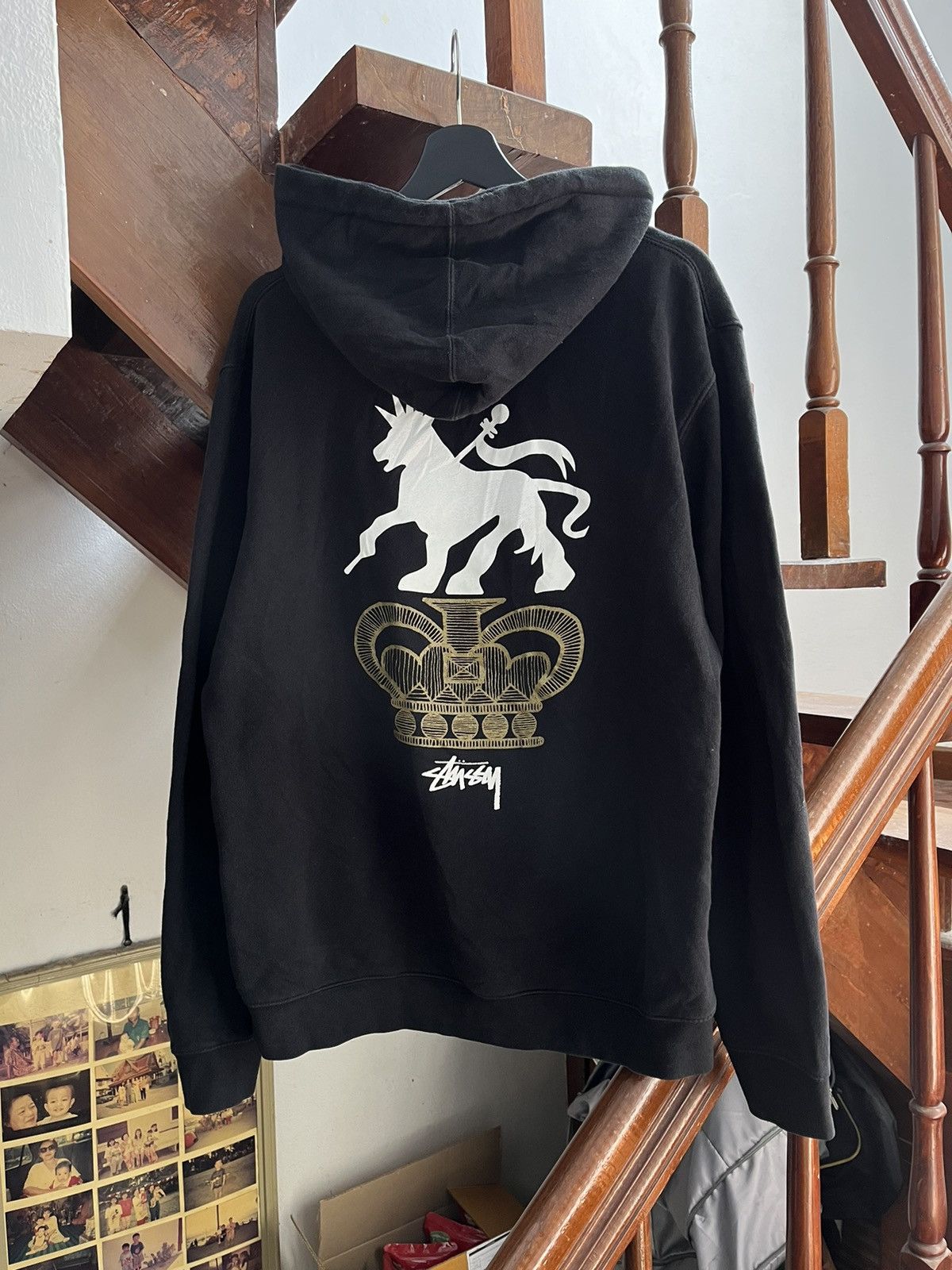 image of Stussy Lion Crown Hoodie in Black, Men's (Size Large)