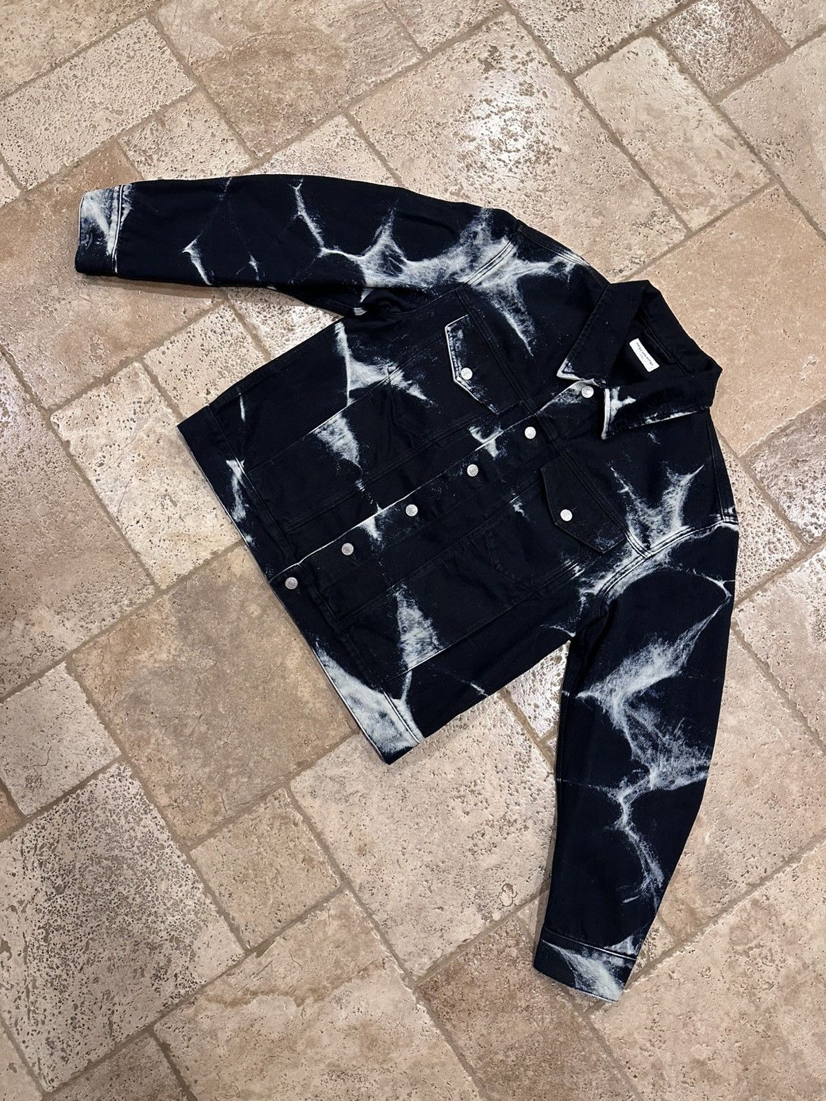 Dries Van Noten Dries Van Noten Acid Wash Tie-Dye Bleach Black Denim Jacket Size US L / EU 52-54 / 3 - 4 Thumbnail