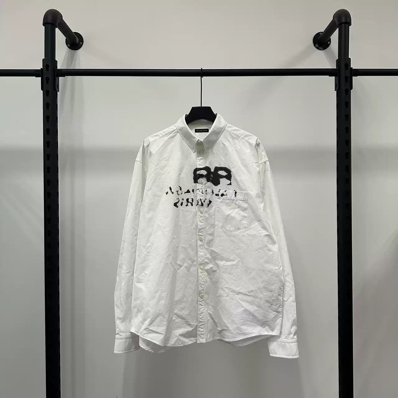 image of Balenciaga Ss23 Hand Drawn Bb Printed Logo Long Sleeved Shirt in White, Men's (Size 2XS)