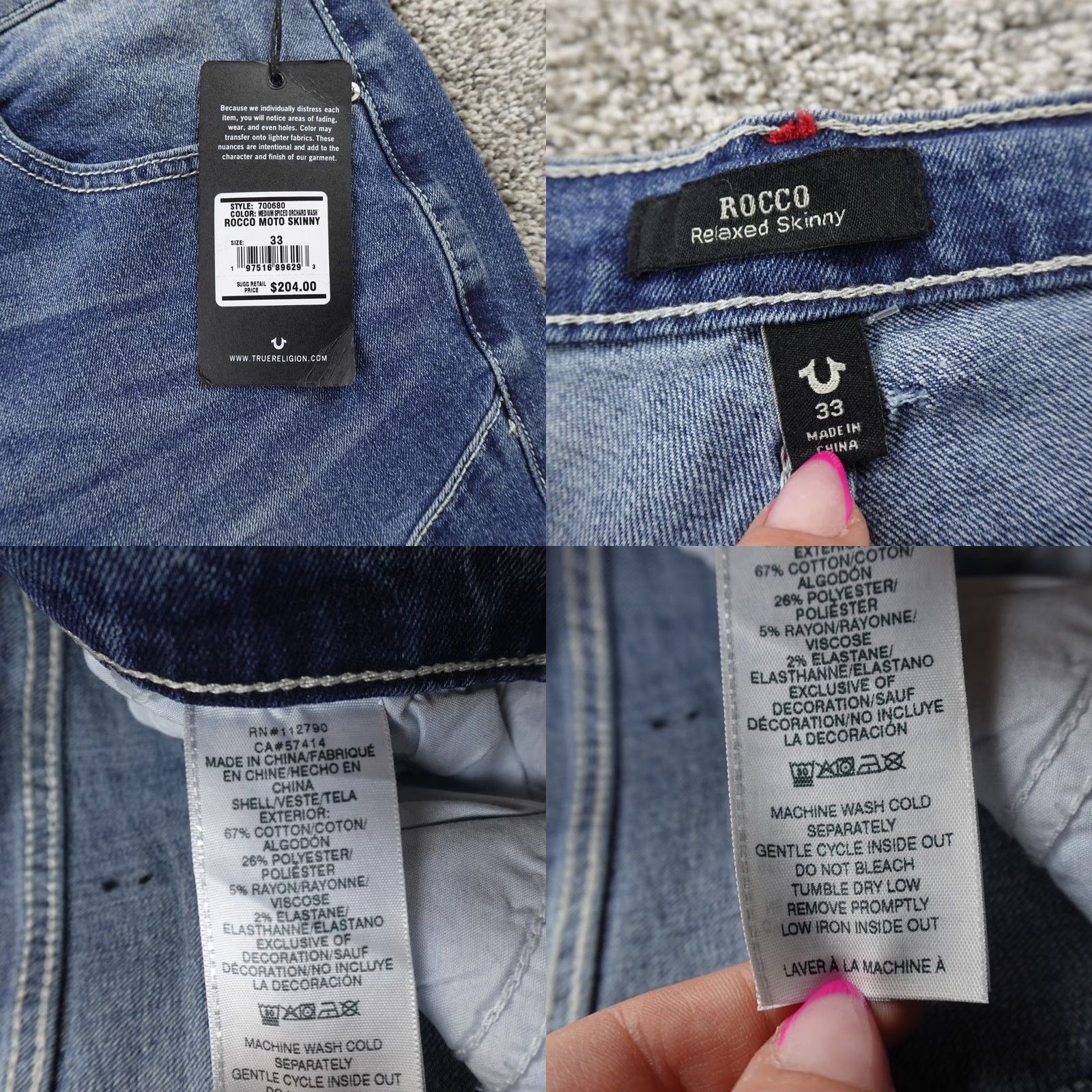 True Religion True Religion Jeans Mens 33X32 Dark Blue Denim Rocco Moto Relaxed Skinny Jeans Mens Blue 90s? Size US 33 - 8 Thumbnail