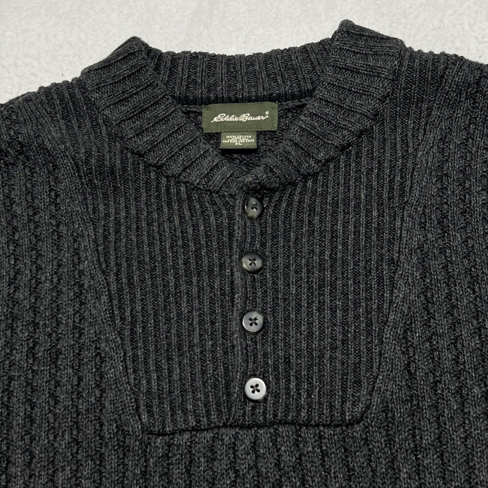 Eddie Bauer Eddie Bauer Henley Sweater Heavyweight Dark Gray Button Up Size US XL / EU 56 / 4 - 2 Thumbnail