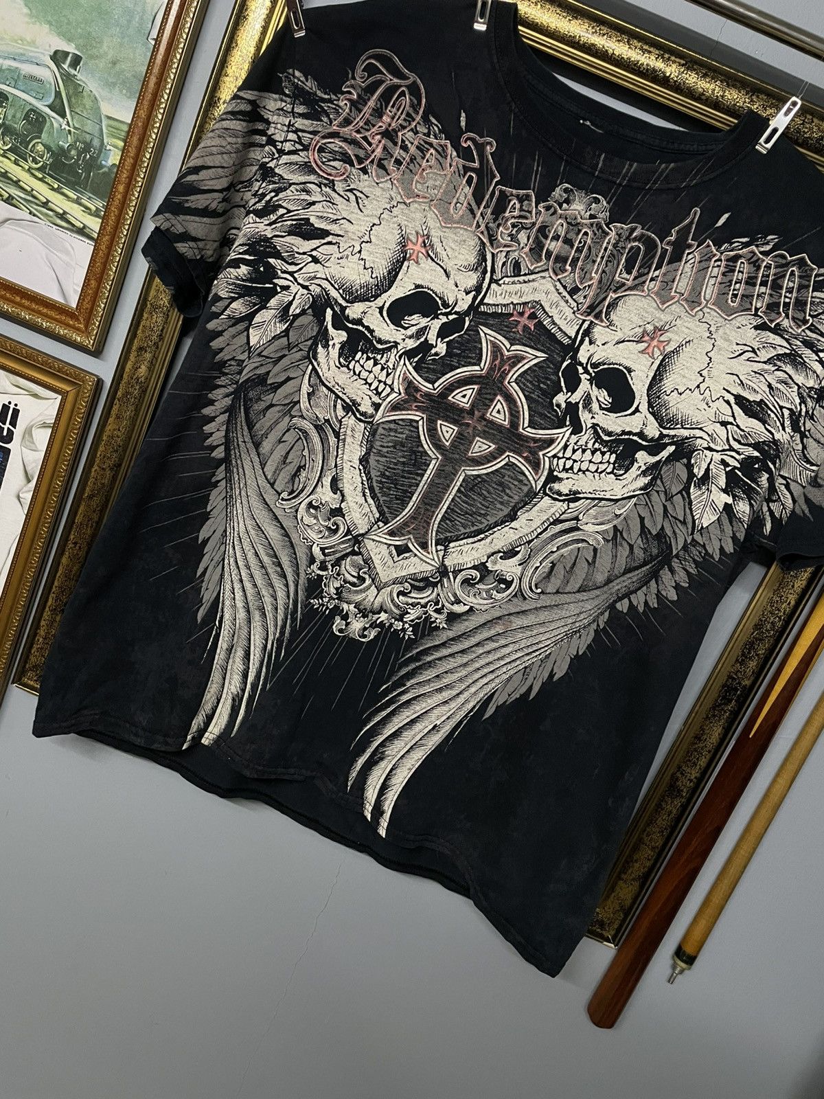 Affliction Vintage 1990s Japan Designer Raw Stakie Affliction Skull Tee Size US XL / EU 56 / 4 - 3 Thumbnail