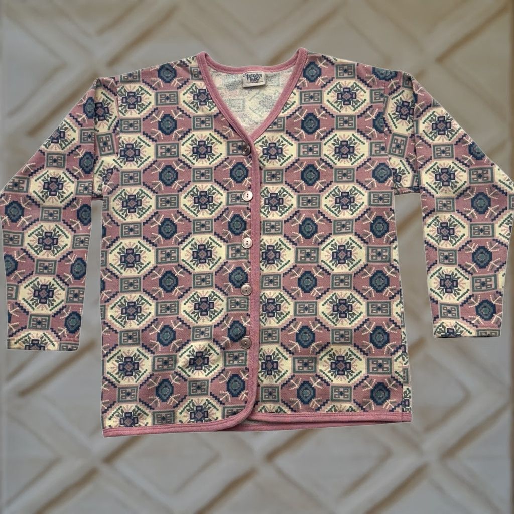 Pinko VINTAGE Shirt Womens L Pink Tribal Print Cardigan Green Western Fleece Button Sweatshirt Size L / US 10 / IT 46 - 1 Thumbnail