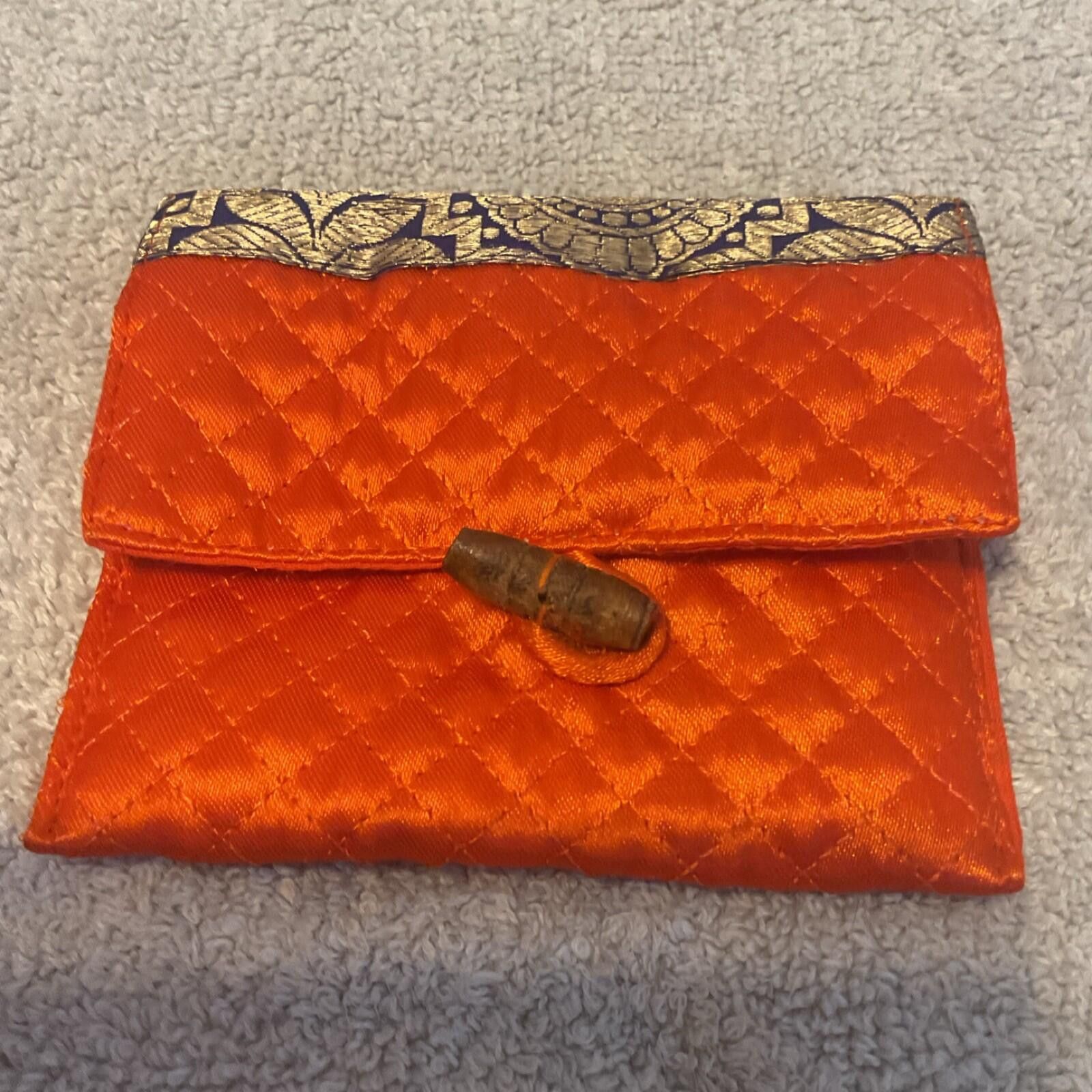 Other Julie Collection Orange Satin Quilted Pouch w Button, Lined Size ONE SIZE - 1 Thumbnail