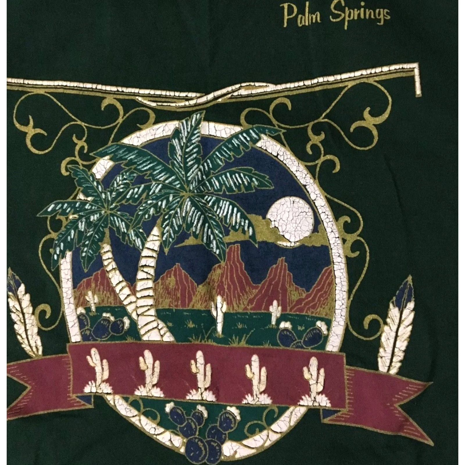 Fruit Of The Loom VINTAGE Palm Springs California Shirt L Green 90s Cactus Trees Grunge Beach Surf USA Mens Shirt Size US L / EU 52-54 / 3 - 2 Thumbnail