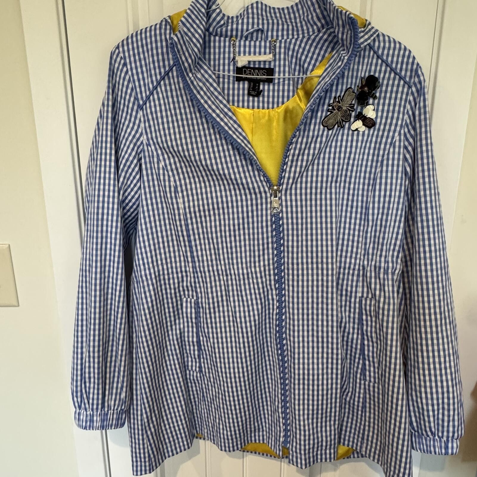 Other Dennis by Dennis Basso Blue Gingham Zip-Up Jacket with Embro Size M / US 6-8 / IT 42-44 - 2 Thumbnail