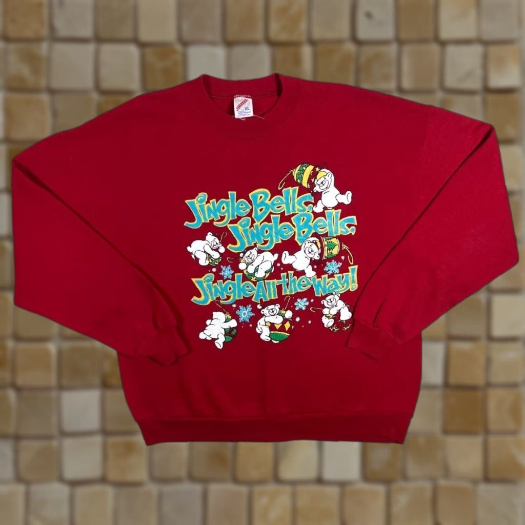 Jerzees VINTAGE Jerzees Jingle Bells Christmas Festive Graphic Red Sweatshirt XL L Men's Pullover Christmas Festive Red Sweatshirt Size US L / EU 52-54 / 3 - 1 Thumbnail