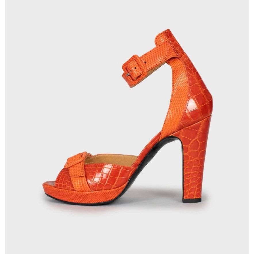 Hermes Hermès Orange Embossed Leather High Heels EU 38.5 Size US 7.5 / IT 37.5 - 1 Thumbnail