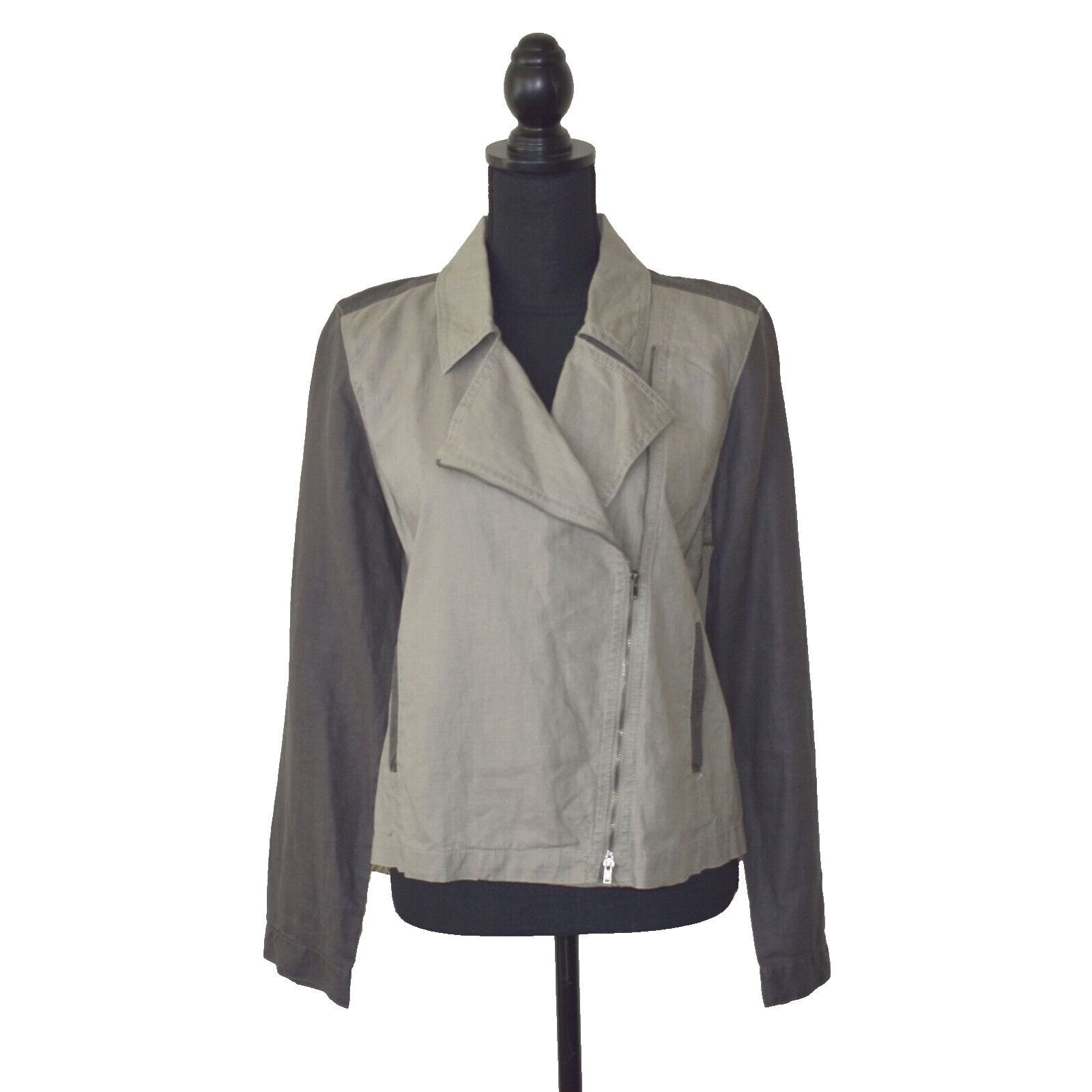 Eileen Fisher EILEEN FISHER Lightweight Waxed Coated Linen Moto Jacket L Size L / US 10 / IT 46 - 1 Thumbnail