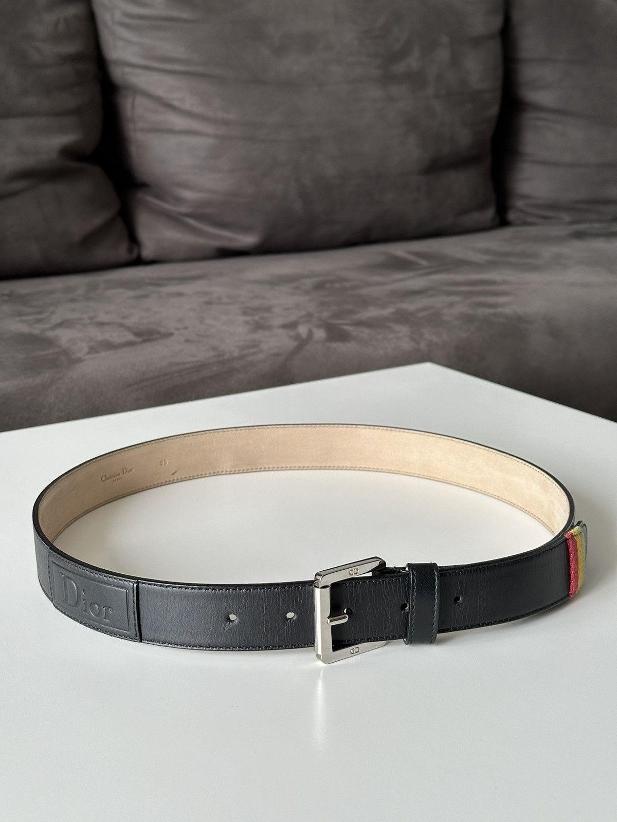 Christian Dior Monsieur DIOR Rasta Black Logo Leather Belt Vintage 2000’ Size: 28-30 Size ONE SIZE - 8 Thumbnail