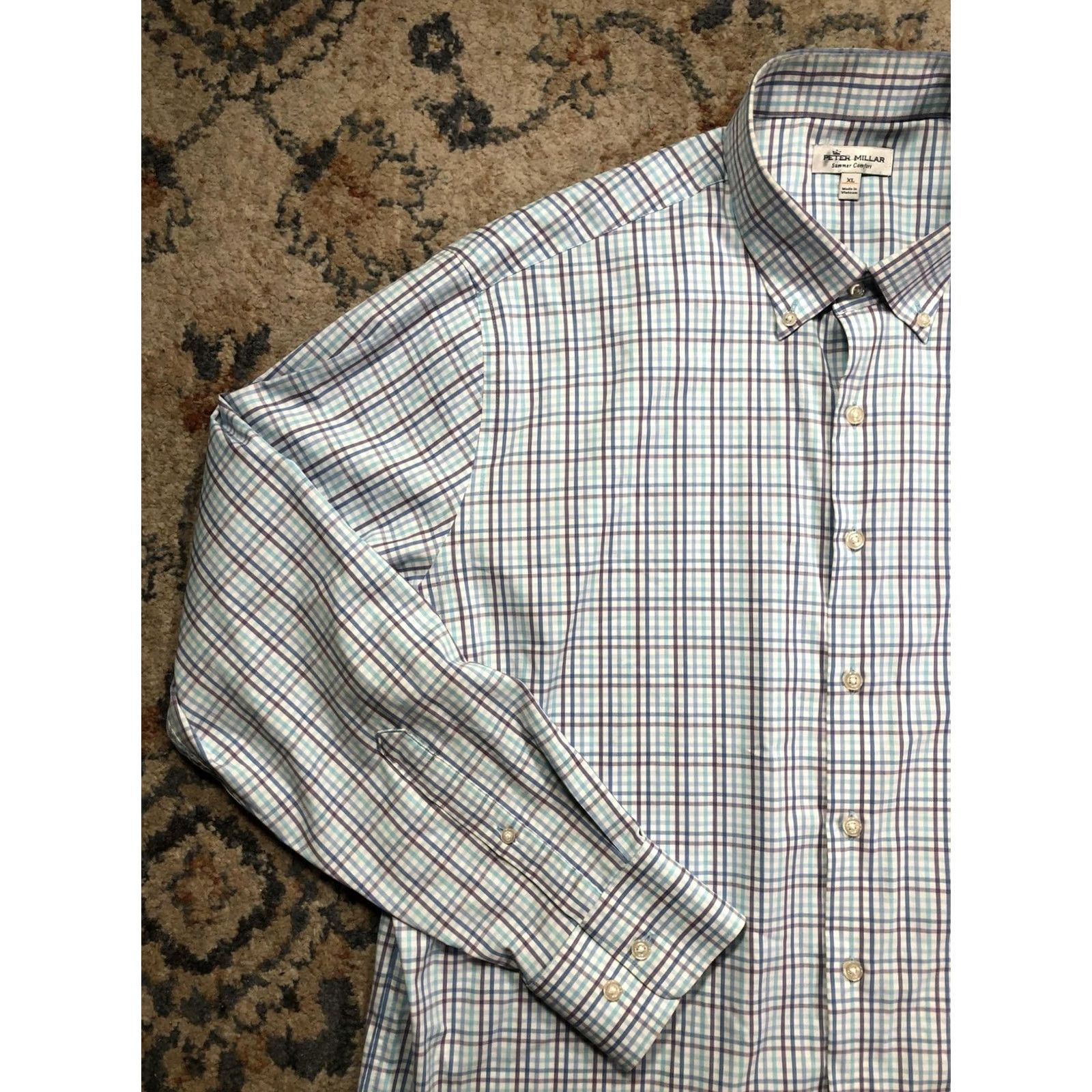 Peter Millar Peter Millar Shirt Mens XL Blue Plaid Summer Comfort Long Sleeve Button Down Shirt Size US XL / EU 56 / 4 - 3 Thumbnail