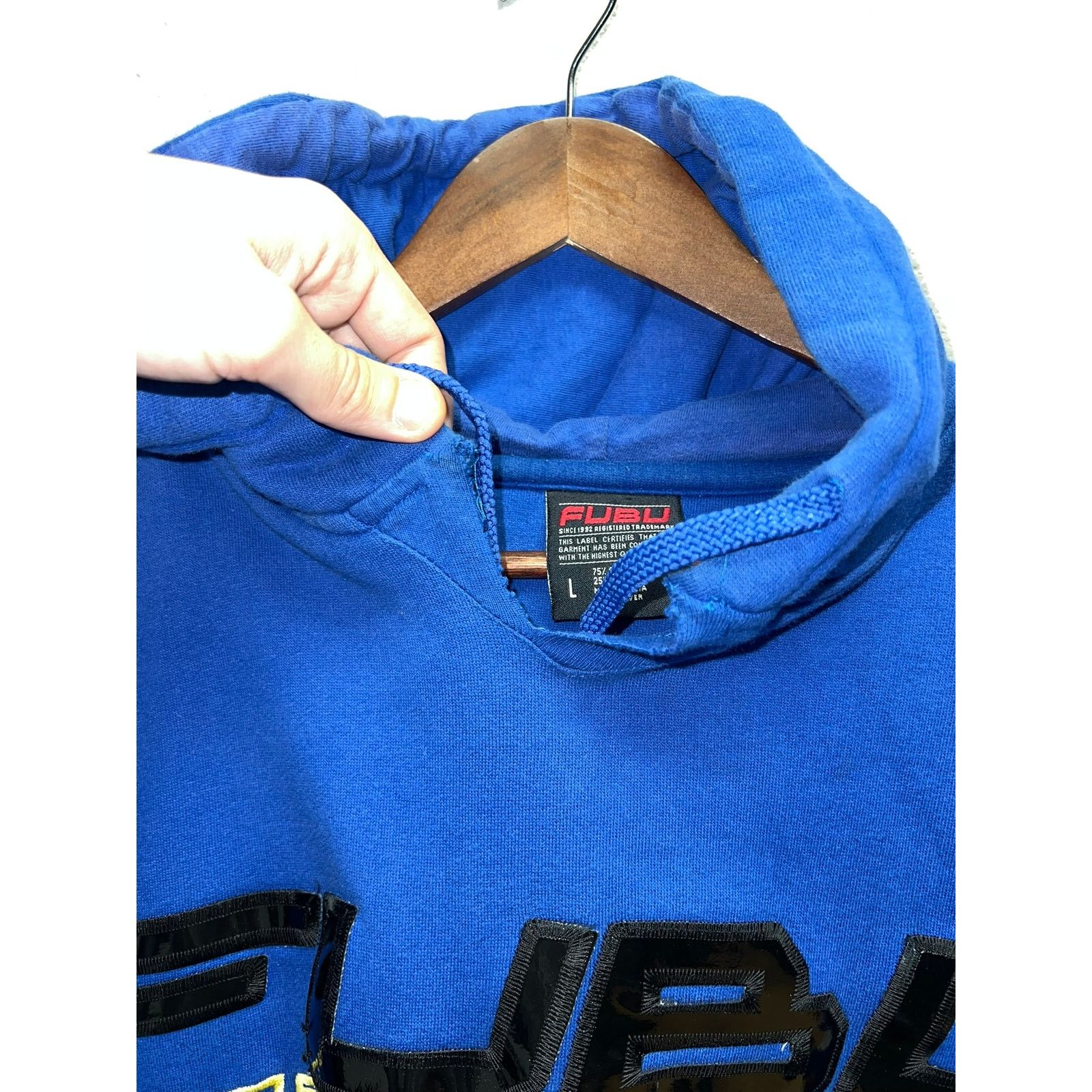 Vintage Fubu Sports Collection Hoodie Blue Pullover Cut Neck Y2K L Size US L / EU 52-54 / 3 - 5 Thumbnail