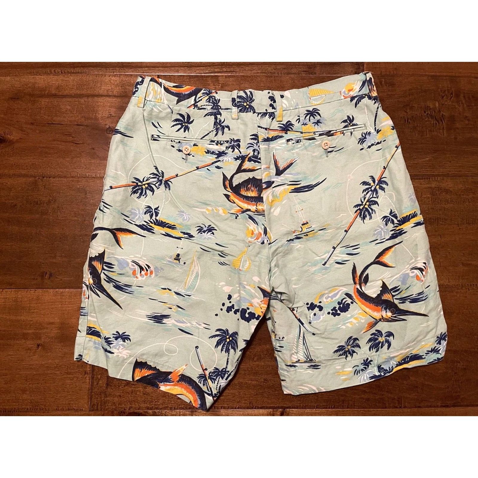 Polo Ralph Lauren Polo Ralph Lauren Linen Chino Shorts Green Tropical Marlin Floral 9" Men's 33 Size US XS / EU 42 / 0 - 2 Thumbnail