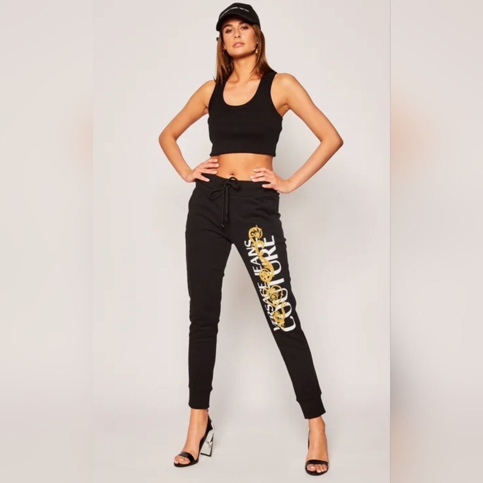 Versace Versace Black Track Pants with Gold Embroidery Logo New XL Size 34" / US 12 / IT 48 - 1 Thumbnail