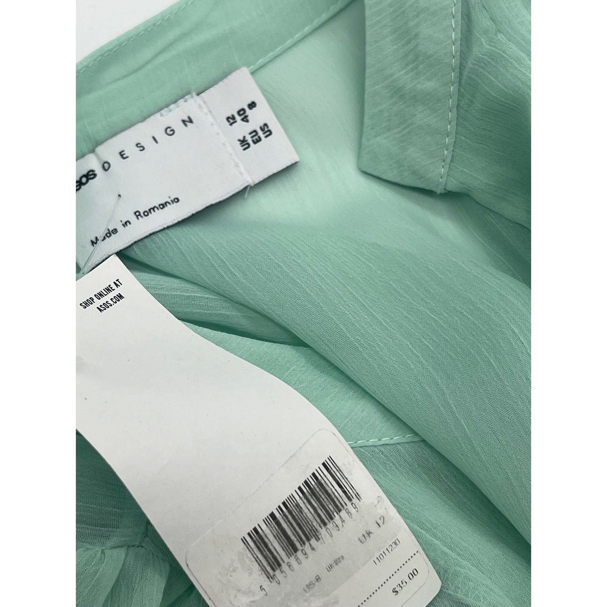 Other Asos Design Shirred Waist Sheer Long Sleeve Blouse, Mint gre Size M / US 6-8 / IT 42-44 - 7 Thumbnail
