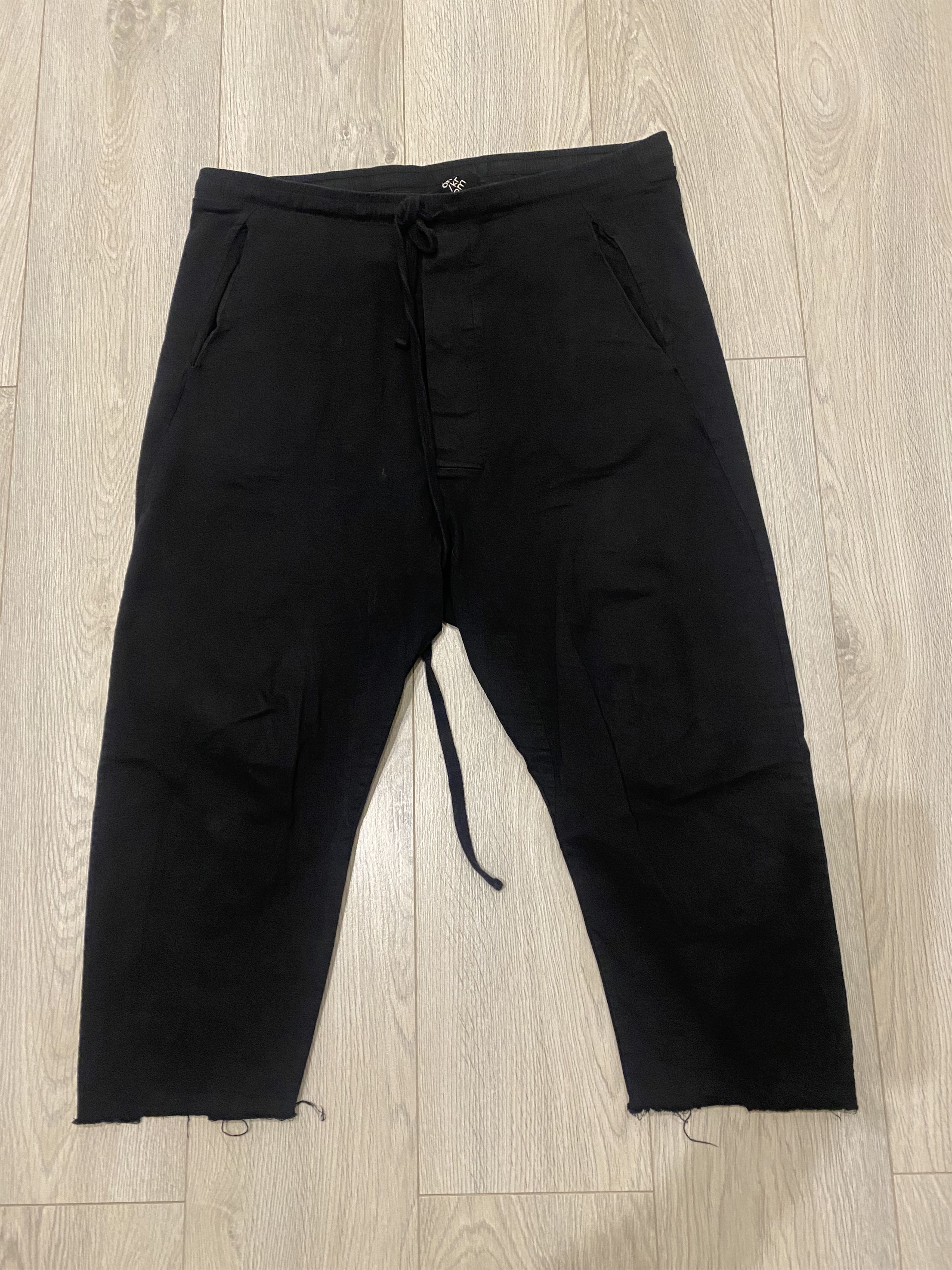 image of Avant Garde x Thom Krom Cropped Dropcrotch Drawstring Cotton Pants in Black, Men's (Size 36)