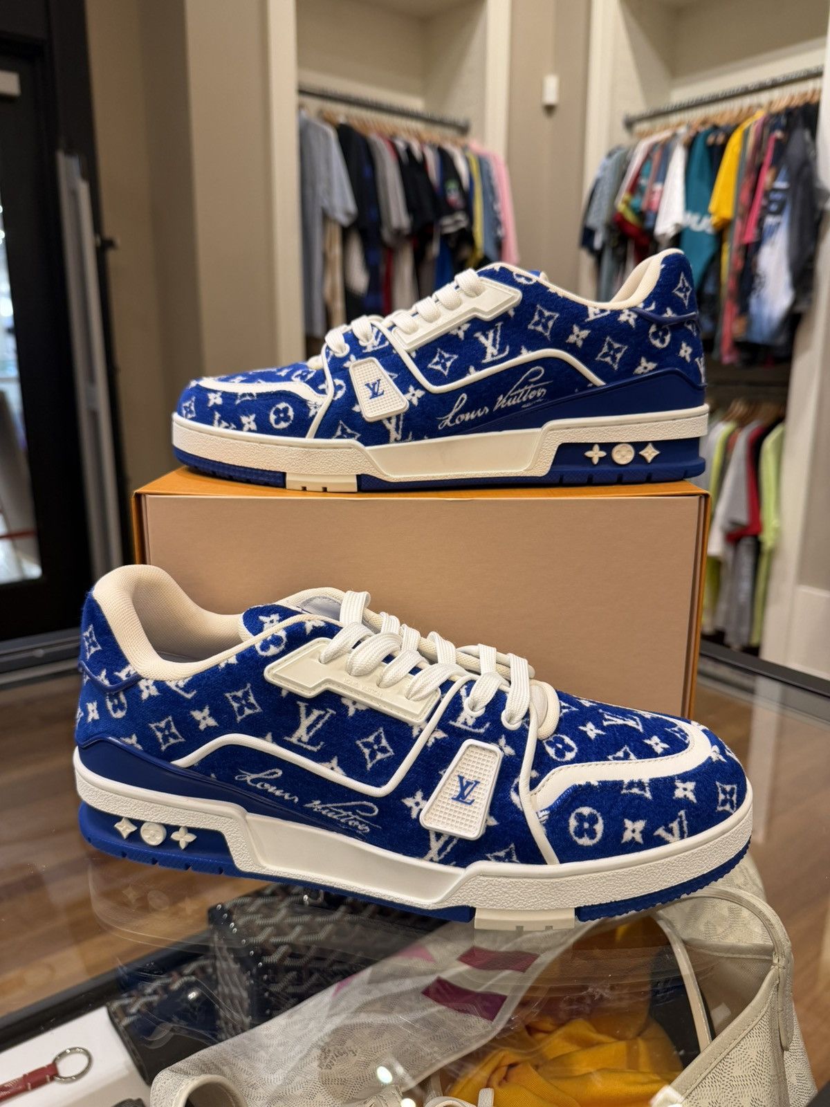 Louis Vuitton Louis Vuitton Monogram Textile Velour LV Trainer - Blue Size US 10 / EU 43 - 1 Thumbnail
