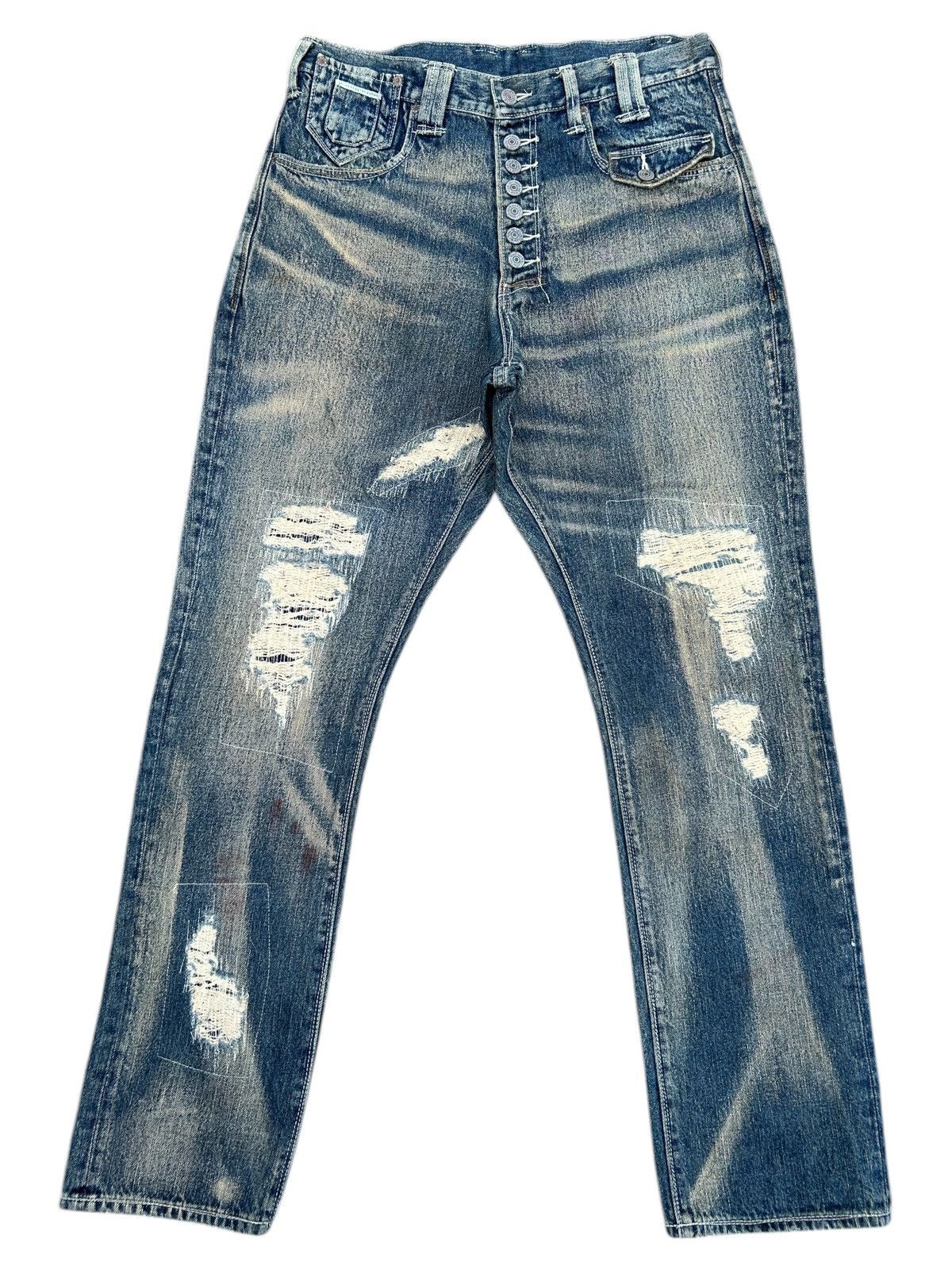 Kapital BONDS AND PEACE BUCKLE BACK JAPANESE DISTRESSED DENIM JEANS Size US 32 / EU 48 - 1 Thumbnail
