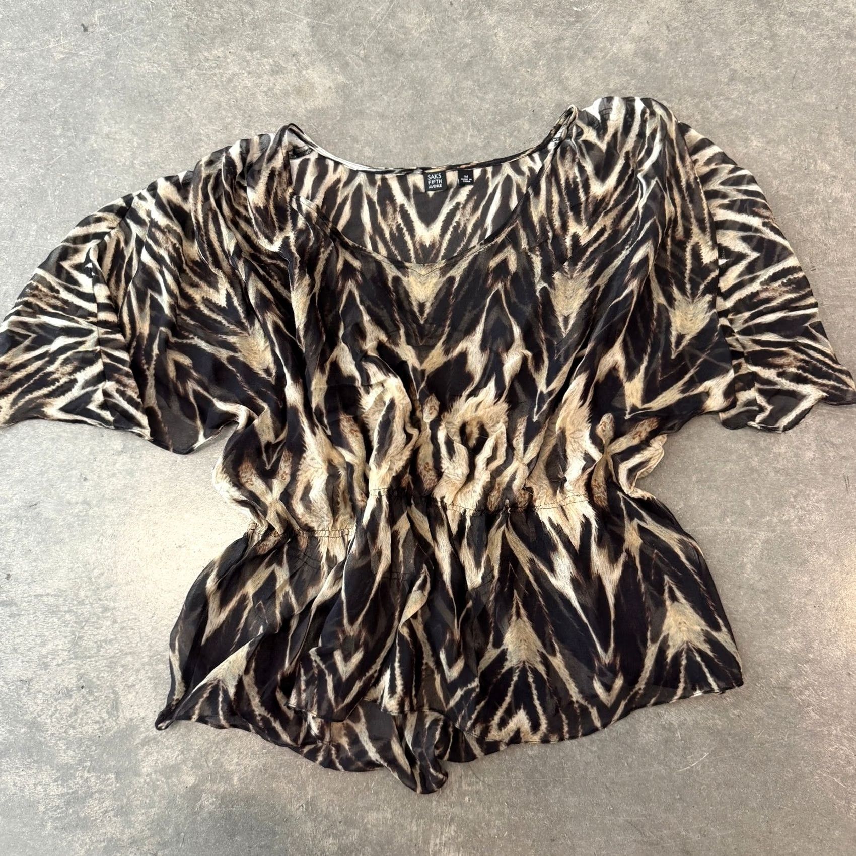 Vintage VINTAGE Saks Fifth Ave Sheer Animal Blouse Black Tan Stripes M Women Blouse Size M / US 6-8 / IT 42-44 - 2 Thumbnail