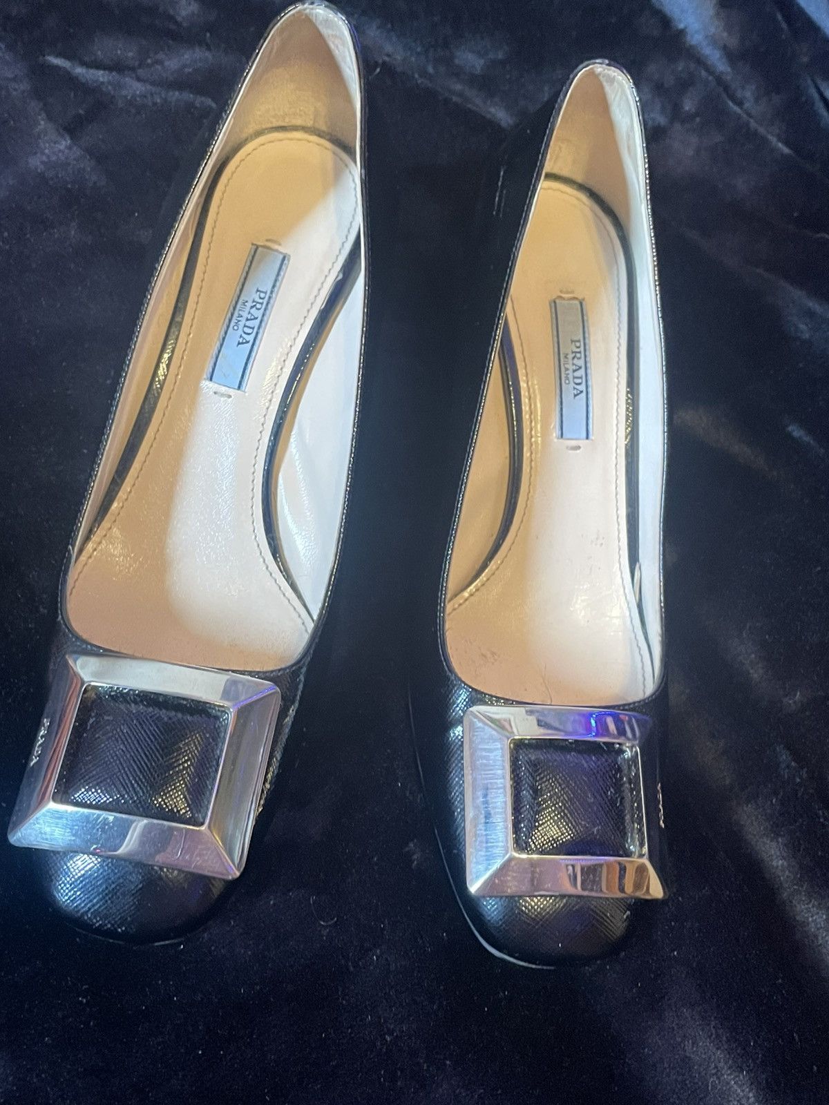 Prada PRADA Milano Black Heels Silver Buckle Size US 8.5 / IT 38.5 - 2 Thumbnail