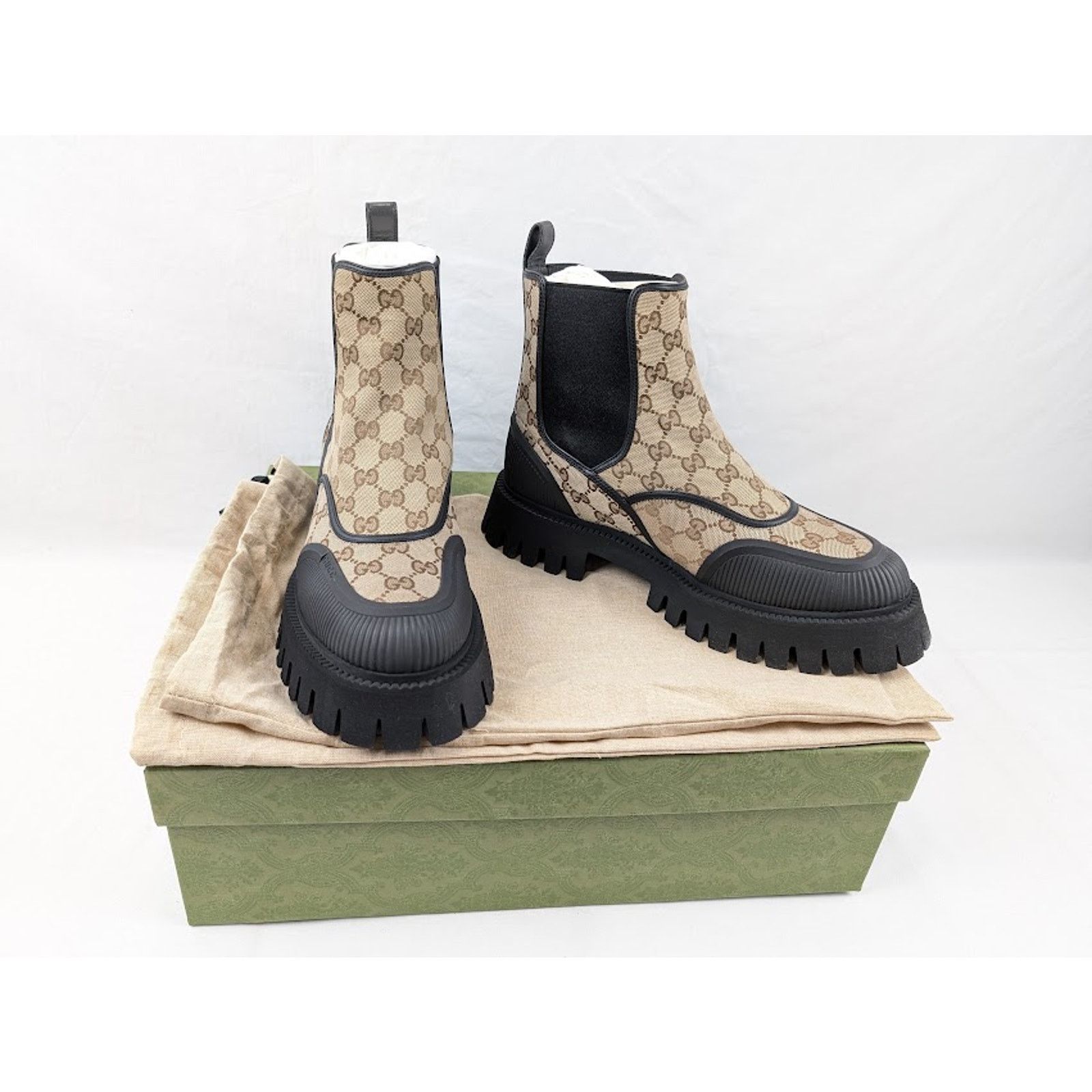 Gucci o1rshd1 Novo GG Canvas Chelsea Boots in Beige/Ebony Size US 11.5 / EU 44-45 - 18 Thumbnail