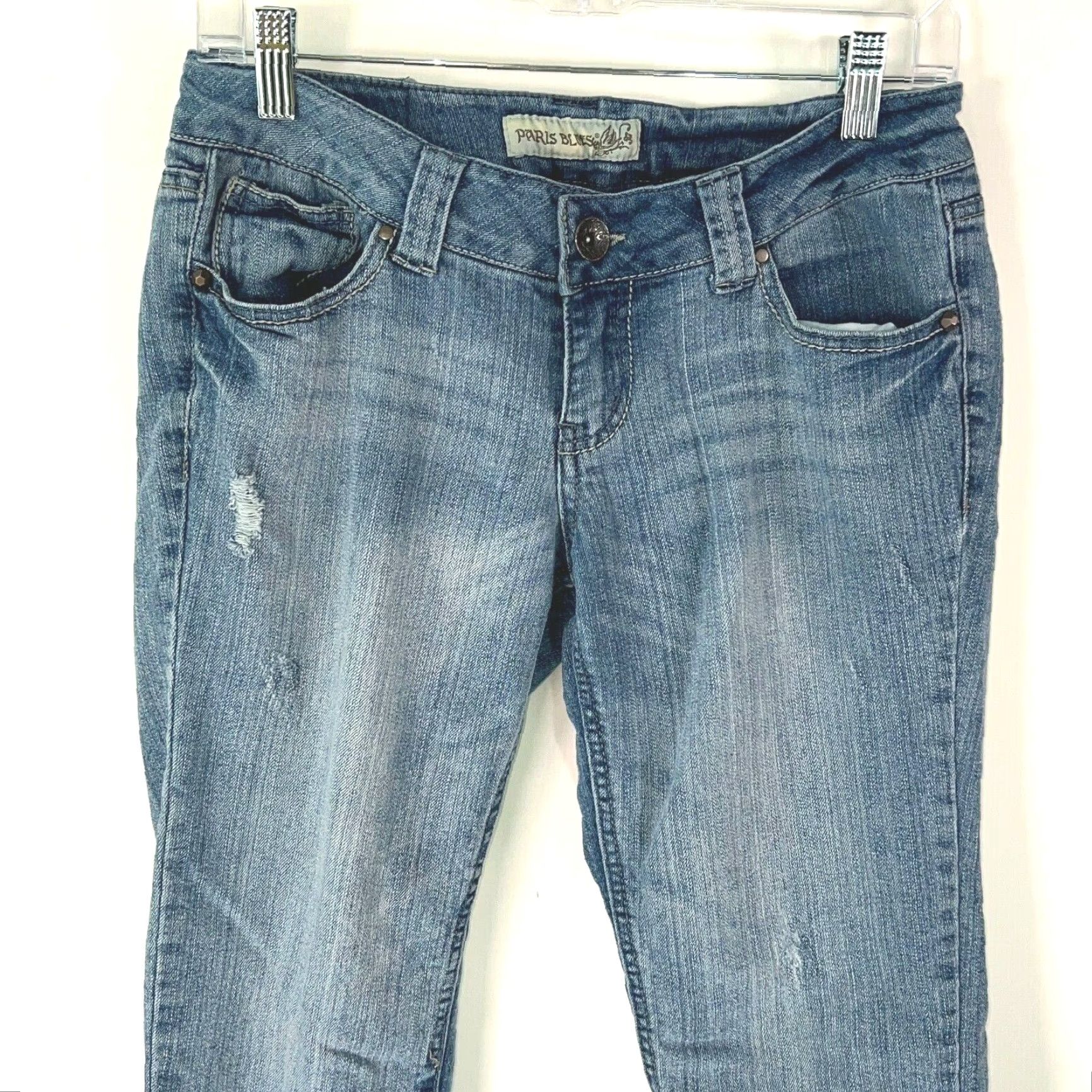 Vintage Paris Blues Womens Jeans Cropped Blue Distressed Stretch 7 Size 28" / US 6 / IT 42 - 3 Thumbnail