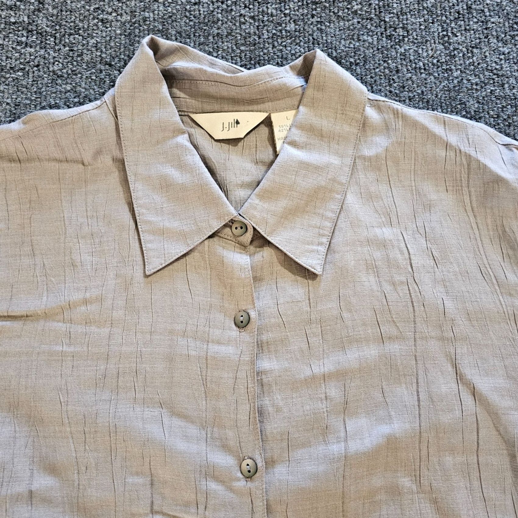J. Jill J Jill Top Blouse Womens L Beige Linen Textured Long Sleeve Casual Shirt Size L / US 10 / IT 46 - 2 Thumbnail