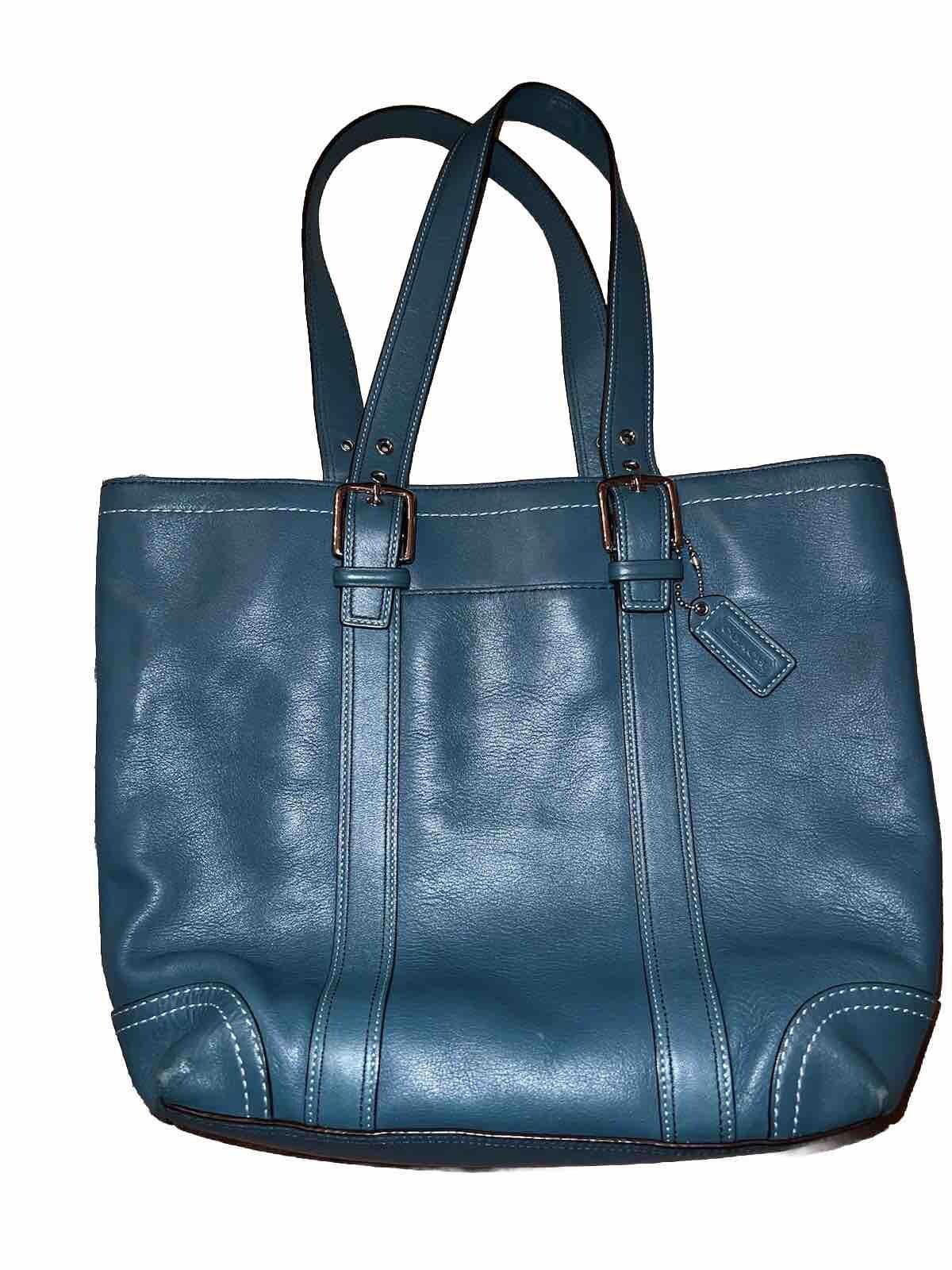 Coach SPRING Teal Peacock Blue Coach Bag Tote Purse Carry All Zip Size ONE SIZE - 6 Thumbnail
