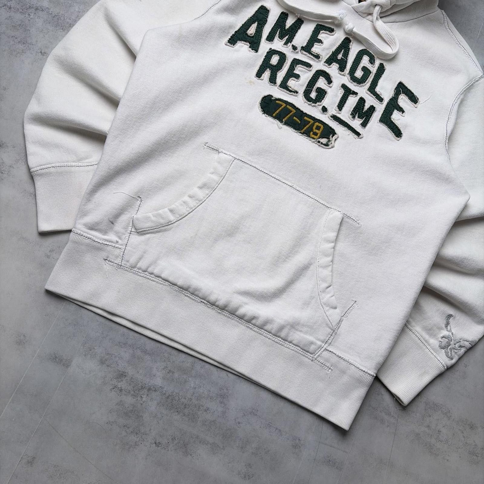 American Eagle Outfitters Y2K White American Eagle Grunge Heavyweight Thermal Hoodie Size US XL / EU 56 / 4 - 3 Thumbnail