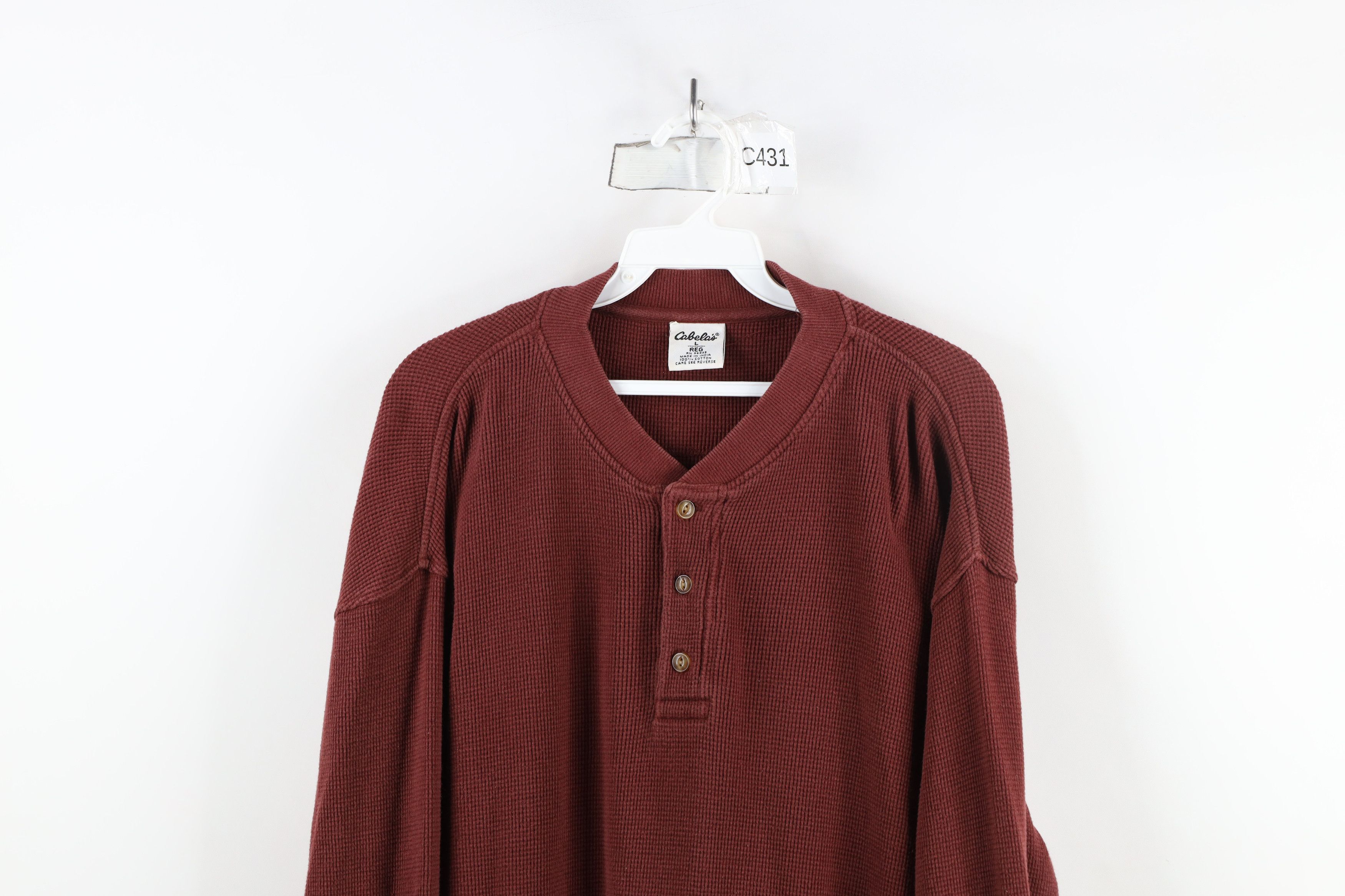 Cabelas × Vintage Vintage 90s Cabelas Blank Thermal Waffle Knit Henley T-Shirt Size US L / EU 52-54 / 3 - 2 Thumbnail