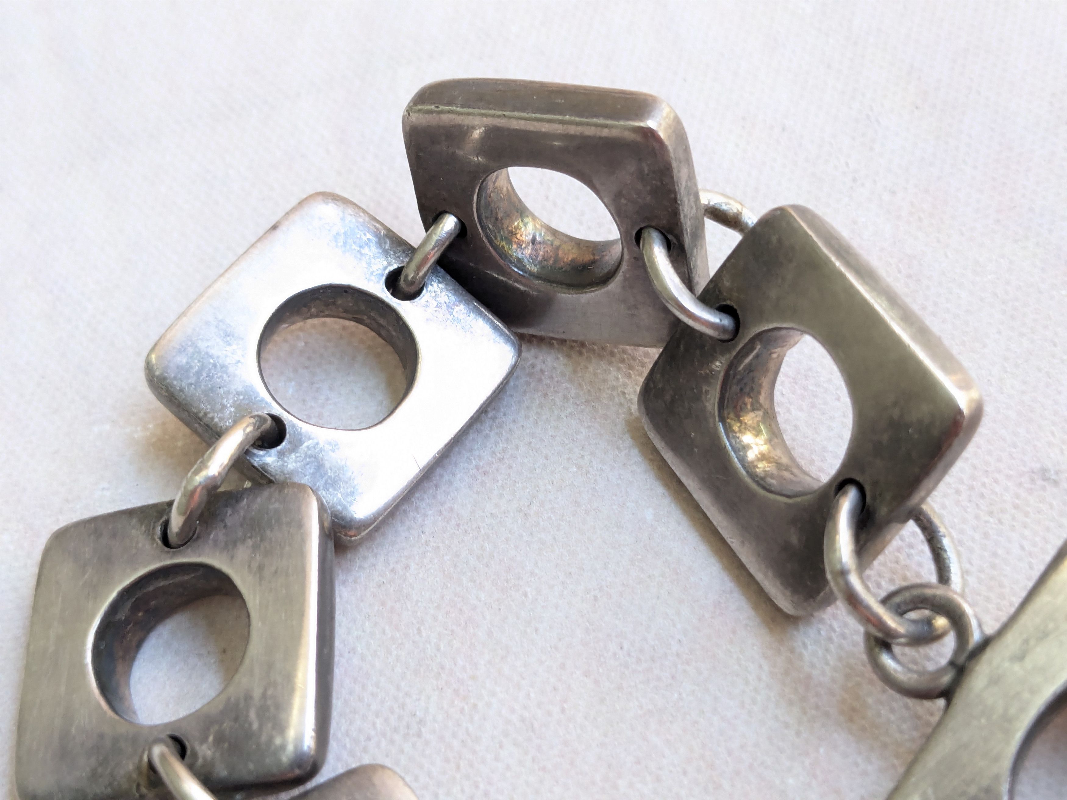 Vintage Vintage Sterling Silver Bracelet Cushion Square Round Size ONE SIZE - 10 Thumbnail