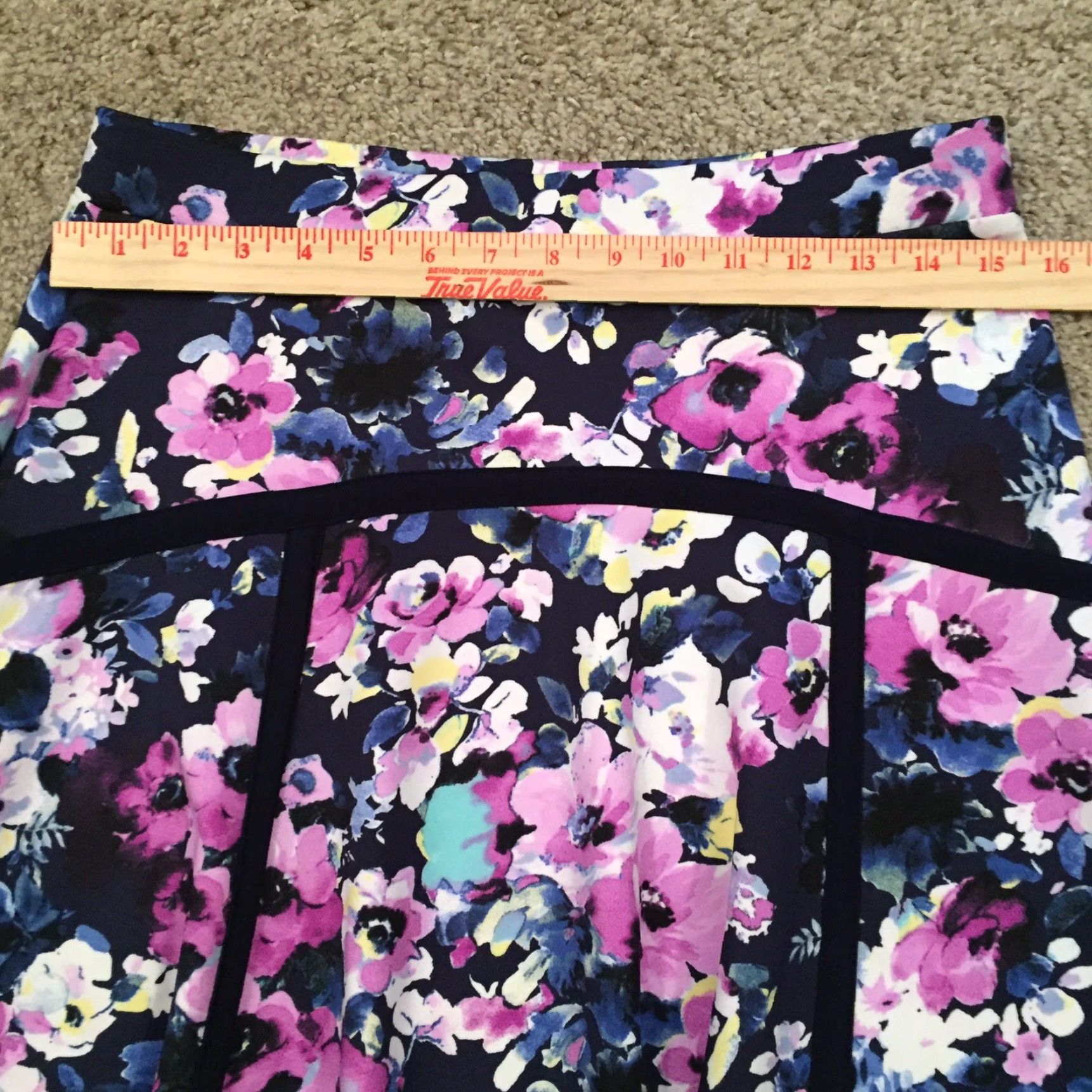 Vintage NY Collection Skirt Women S Knee Length Purple Floral Pull On A-Line Elastic Waist Unlined Polyester Spandex Casual Size 28" / US 6 / IT 42 - 3 Thumbnail