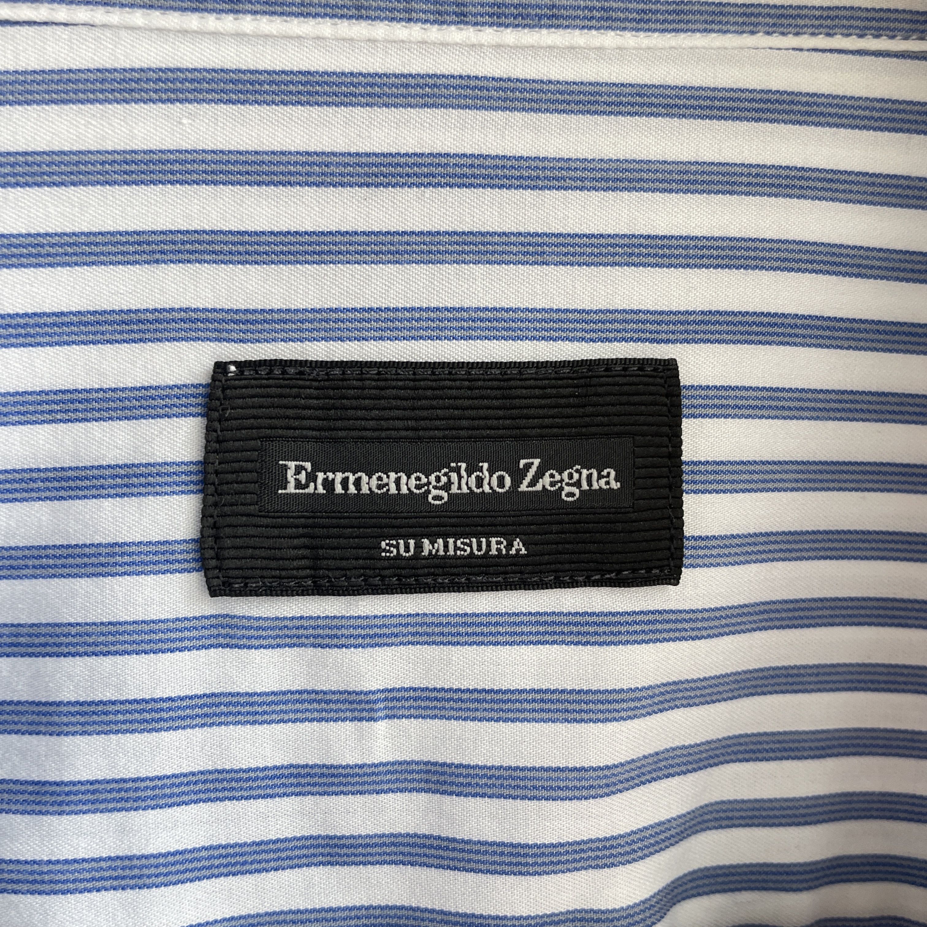 Ermenegildo Zegna Ermenegildo Zegna Made to Measure Striped Blue Dress Shirt Size 50R - 6 Thumbnail