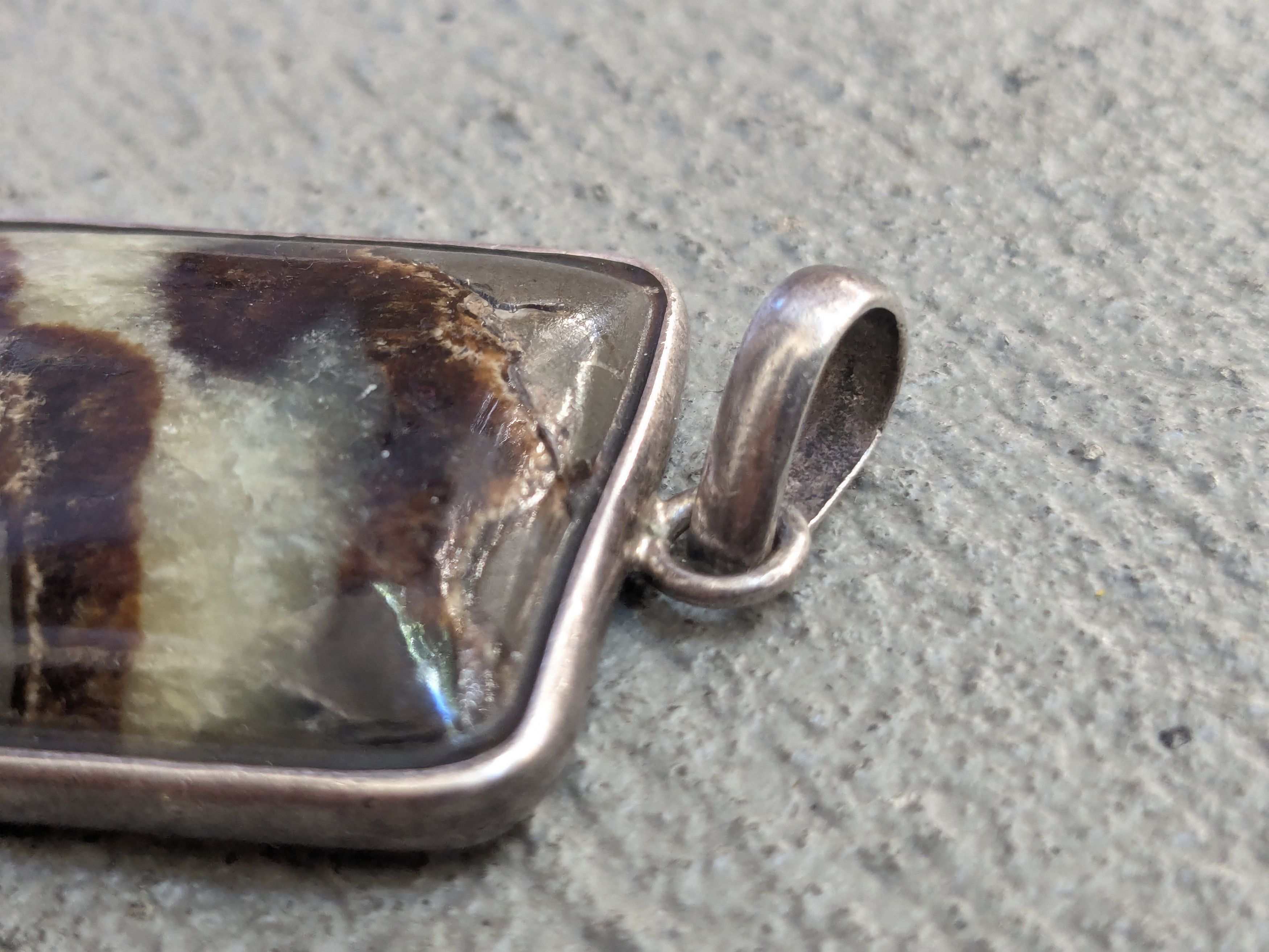 Jewelry Vintage Sterling Silver Pendant Brown Agate Square Size ONE SIZE - 8 Thumbnail