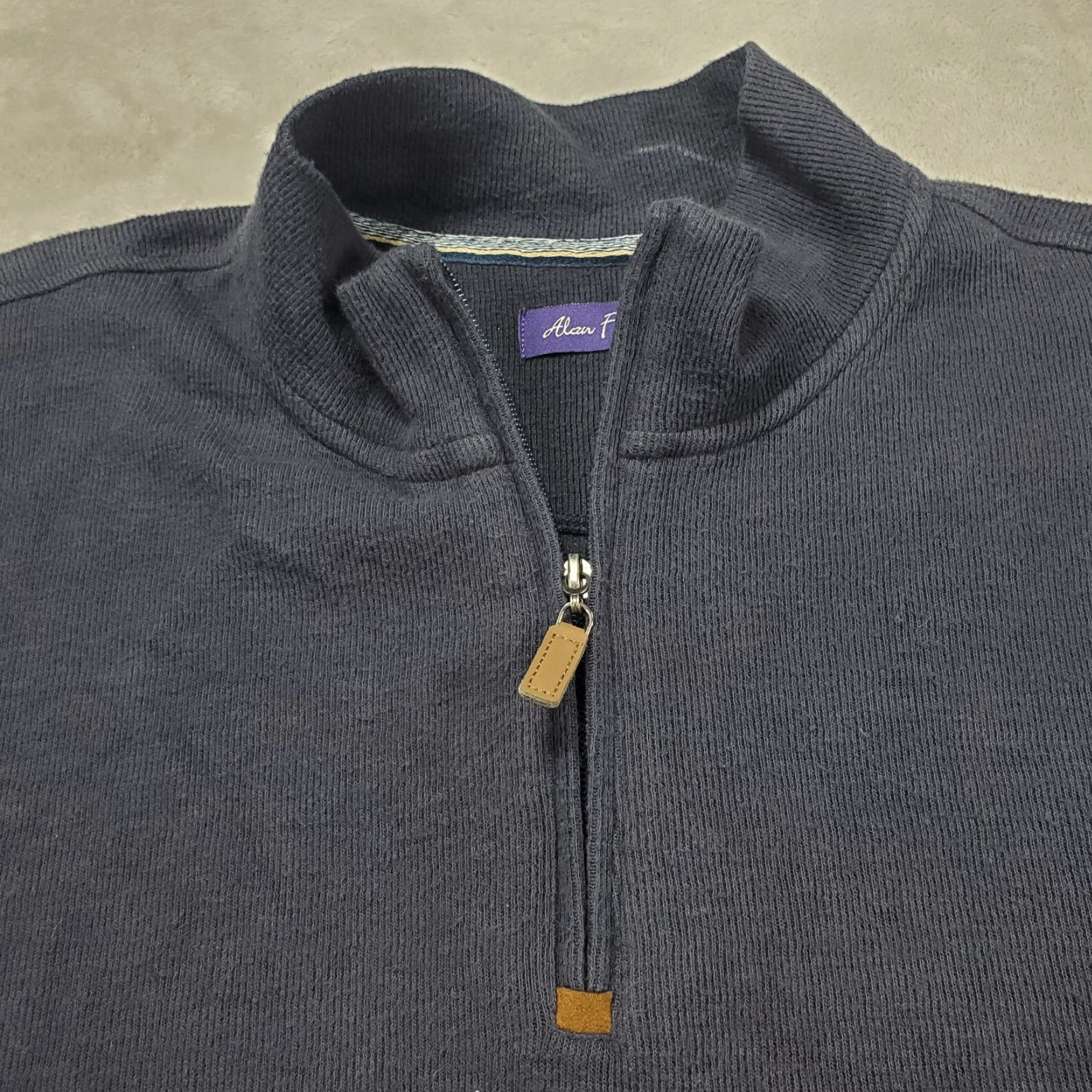 Vintage Alan Flusser Sweater 1/4 Zip Mock Neck Men's L Navy Blue Stretch Size US L / EU 52-54 / 3 - 3 Thumbnail