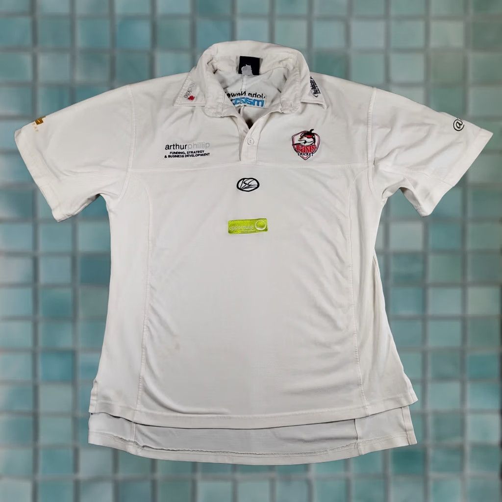 Vintage ISC Easts Cricket Polo Shirt Mens Size L White Short Sleeve Sponsor Logos Size US L / EU 52-54 / 3 - 1 Thumbnail