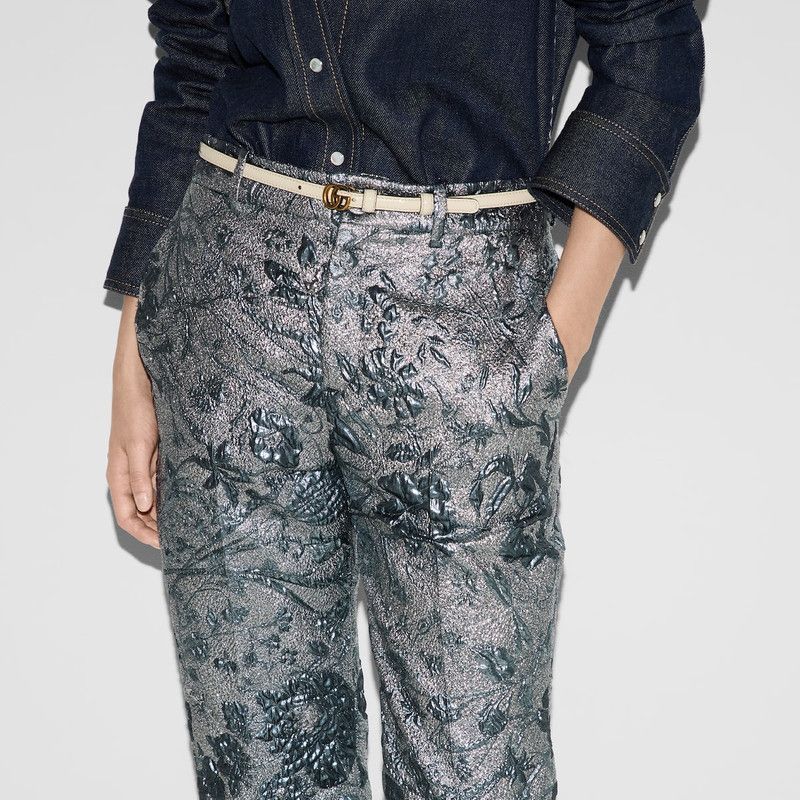 Gucci oc11z1125 Flared Floral Lamé Brocade Pant in Blue Size 26" / US 2 / IT 38 - 5 Thumbnail