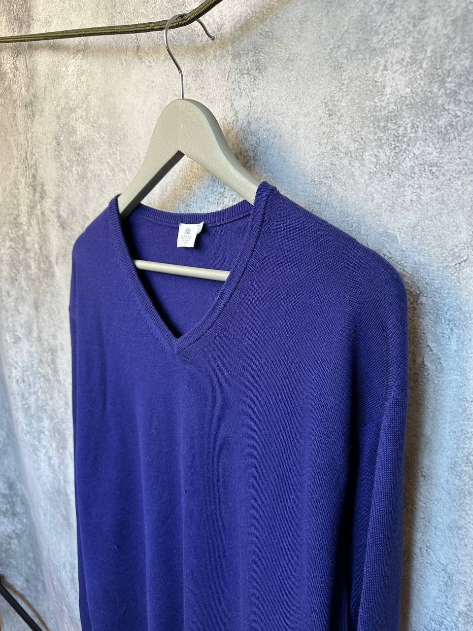 Sunspel Sunspel Merino Wool Sweater V-Neck Vintage Jumper Purple LS Size US XXL / EU 58 / 5 - 6 Thumbnail