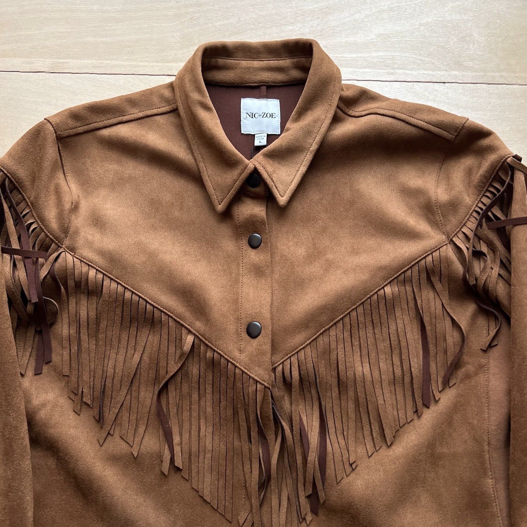 NIC+ZOE Nic+Zoe Fringe Jacket Women's Large Brown Western Outerwear NWT Jacket Size L / US 10 / IT 46 - 3 Thumbnail