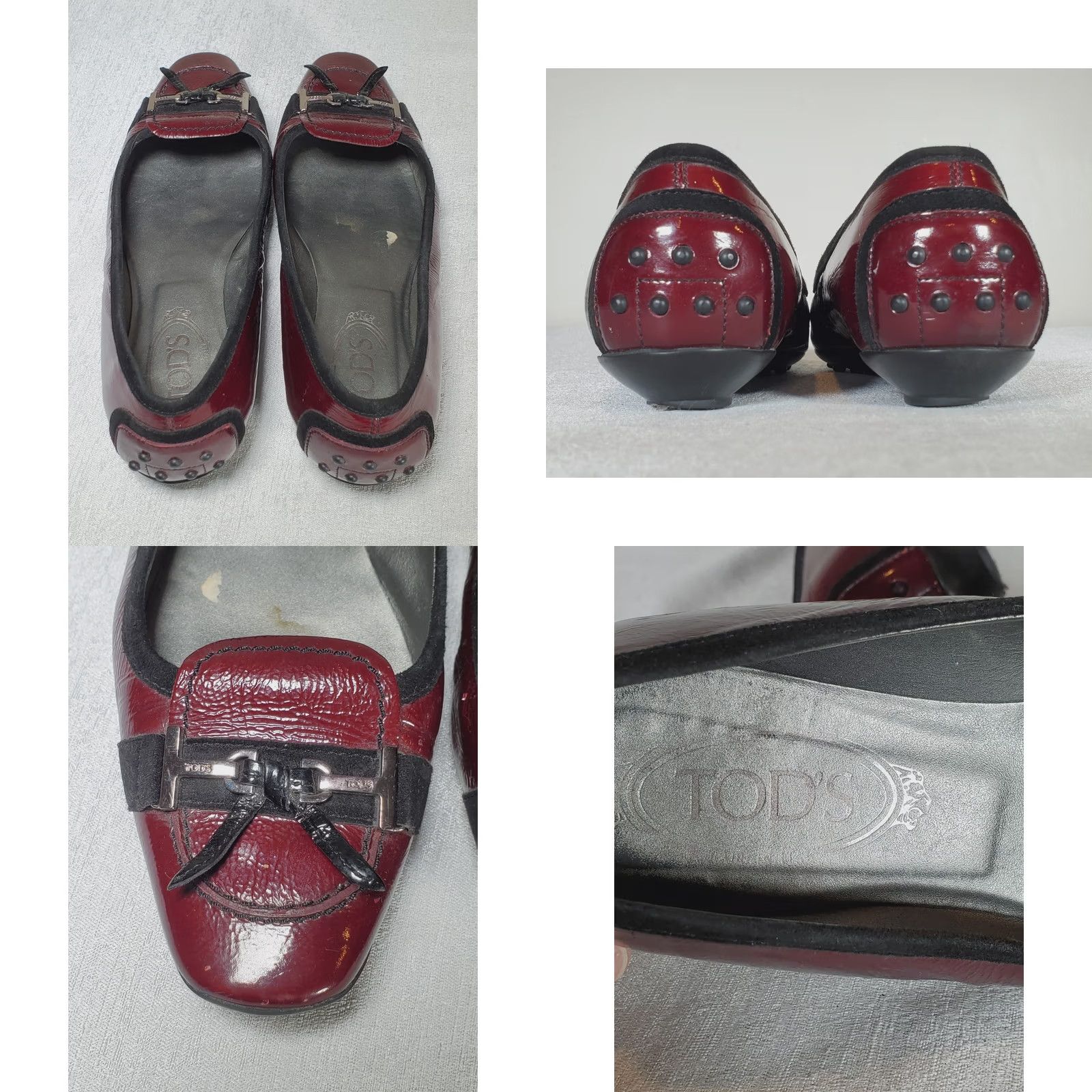Vintage TOD’S Burgundy Patent Leather Black Suede Driving Moc Sole Flats Women's US 10 Size US 10 / IT 40 - 8 Thumbnail