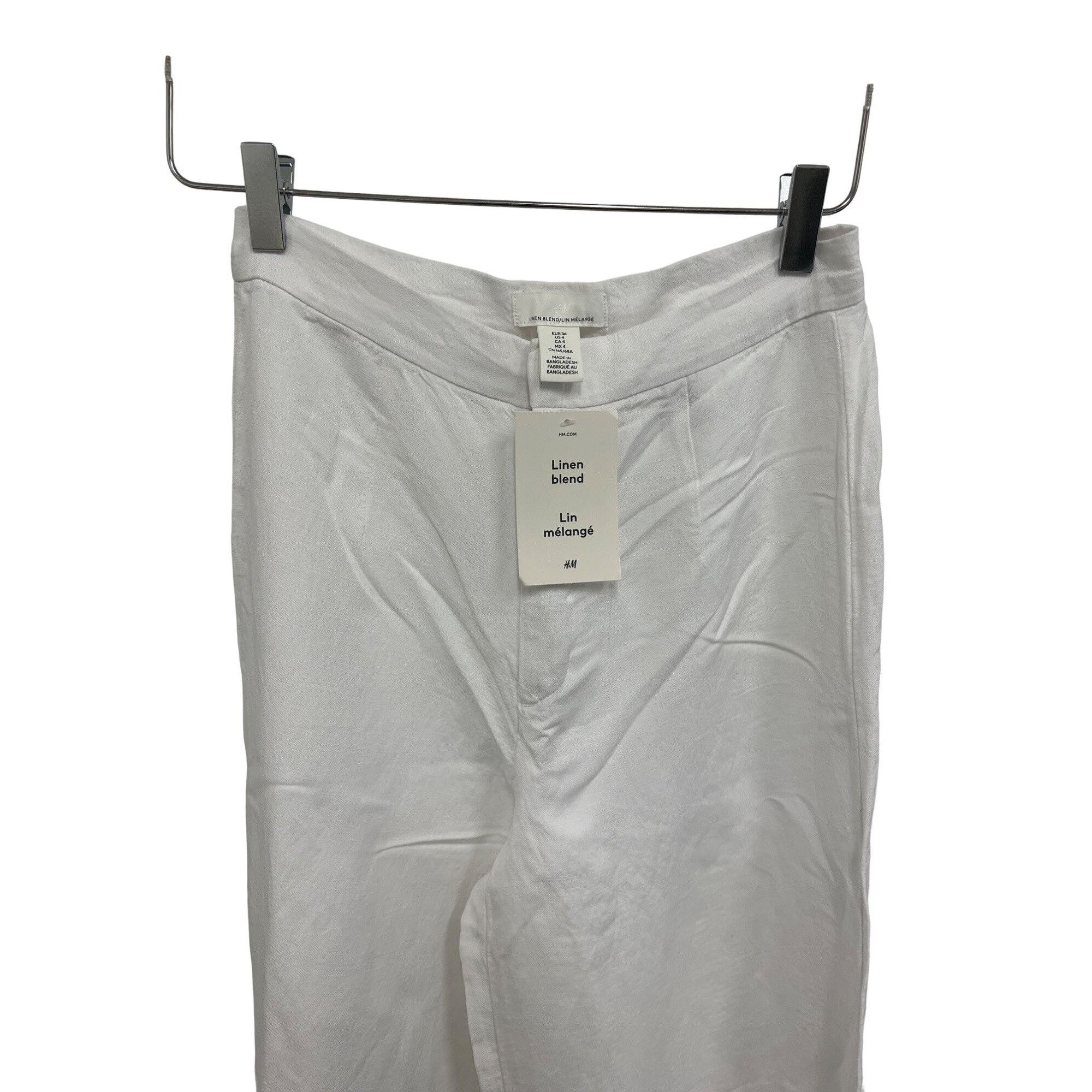 H&M H&M White Linen Blend Wide Leg Pants Flowy Size 27" / US 4 / IT 40 - 2 Thumbnail