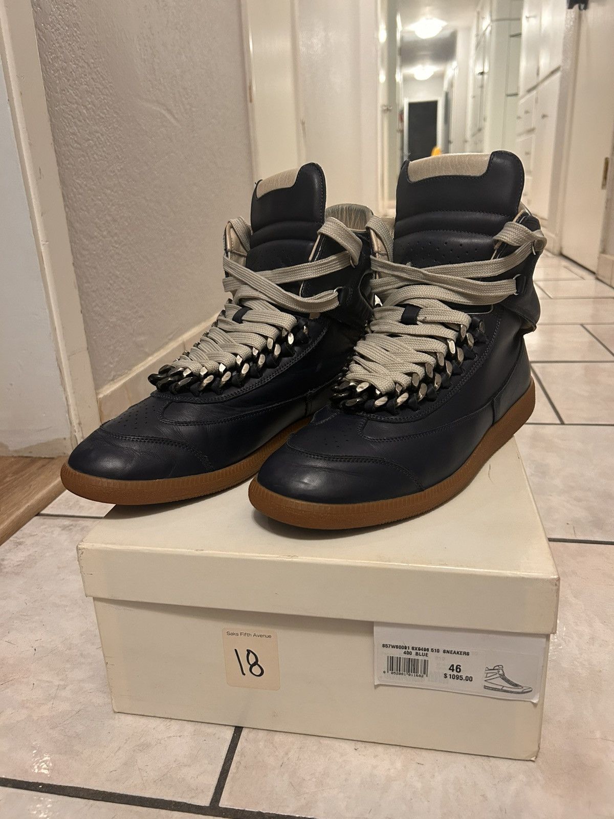 Maison Margiela Margiela Blue High-Top GAT with Cuban Link chain S57WS0091 Size US 12.5 / EU 45-46 - 3 Thumbnail