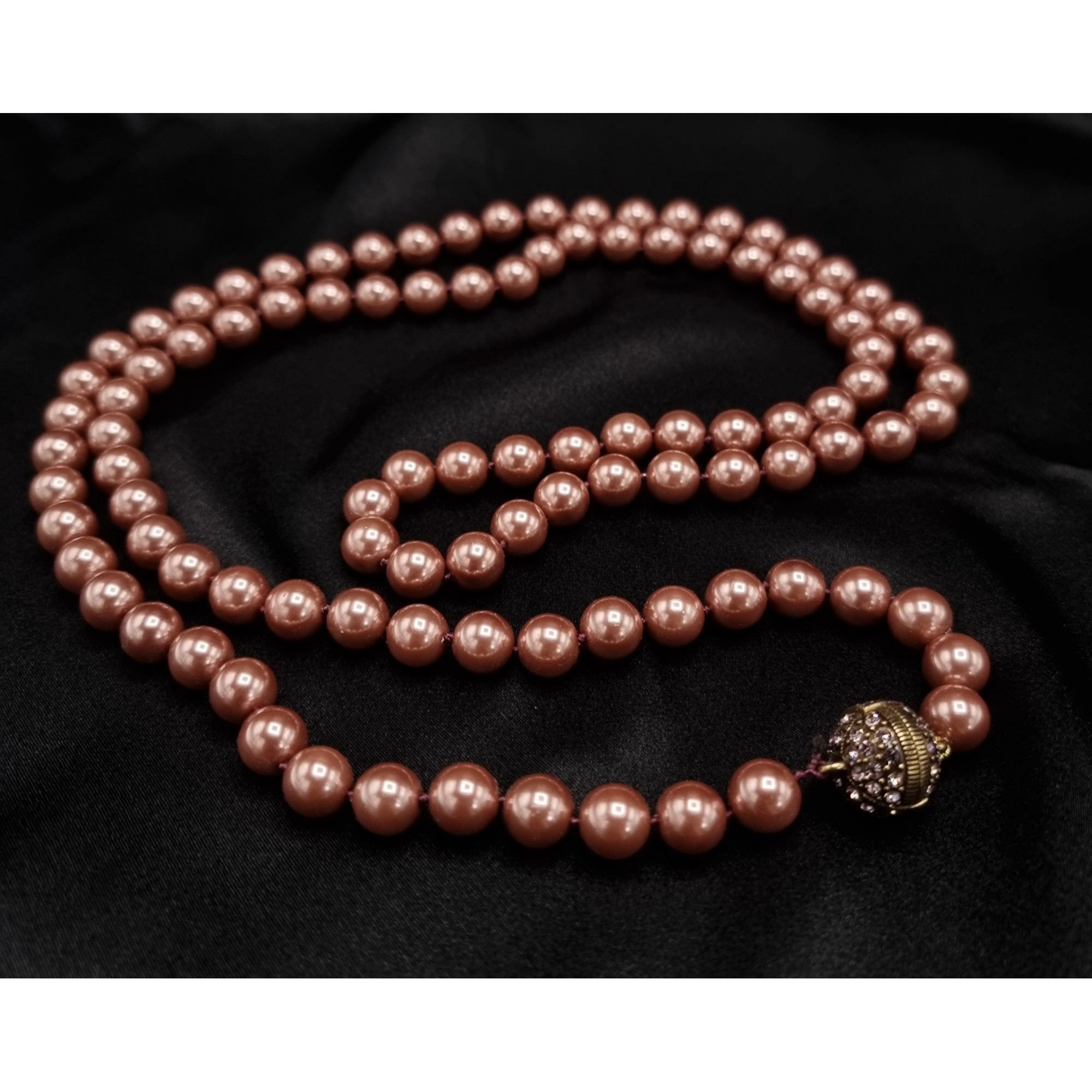 Vintage Heidi Daus Unsigned 44 Long Pink Faux Pearl Necklace With Cr Size ONE SIZE - 1 Thumbnail