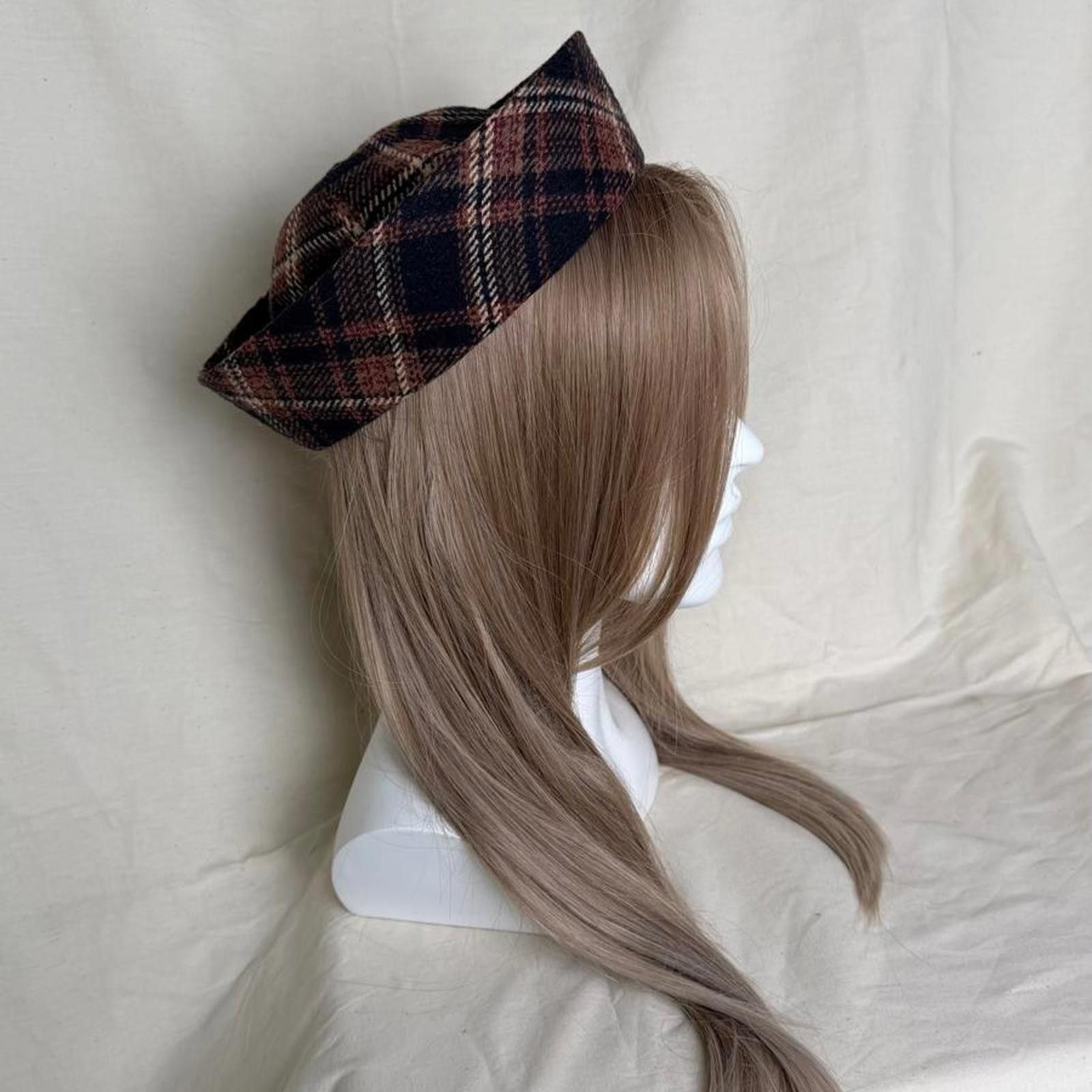 Japanese Brand Wool Blend Retro Plaid Beret Sailor Hat Y2K French Girl Size ONE SIZE - 4 Thumbnail
