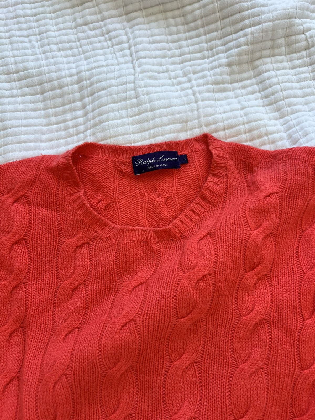 Ralph Lauren Purple Label 1095USD TIMELESS Coral Cable-Knit Cashmere Sweater Size US L / EU 52-54 / 3 - 5 Thumbnail