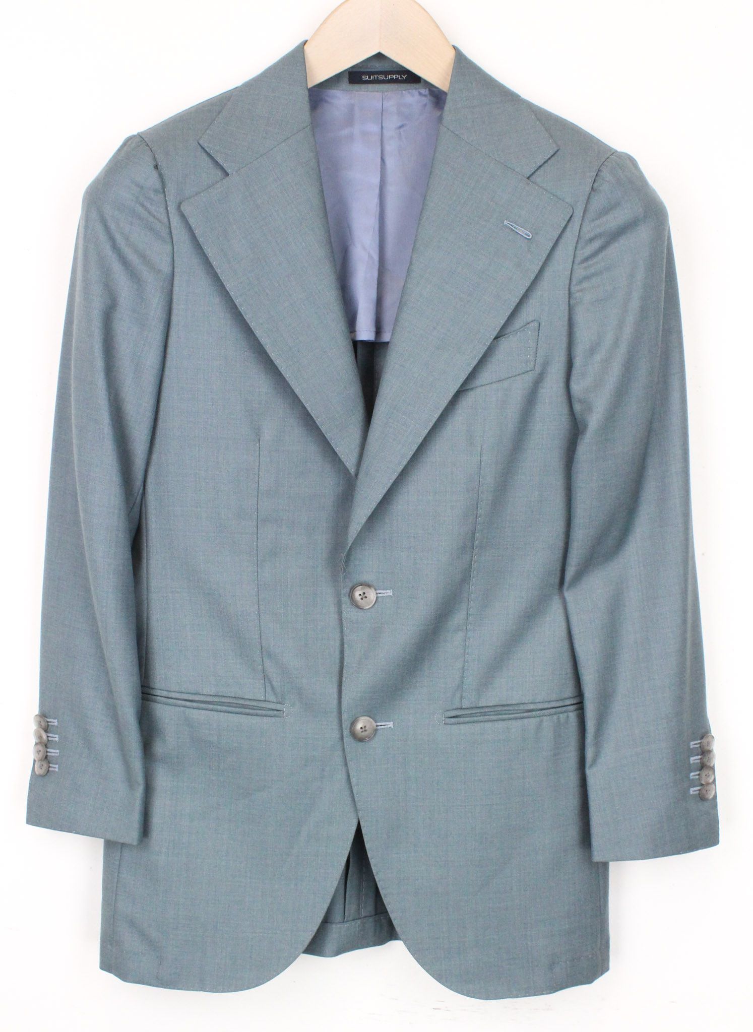 image of Suitsupply La Spalla Uk30R Blue Melange Slim Formal S130 Wool 71297, Men's (Size 34R)