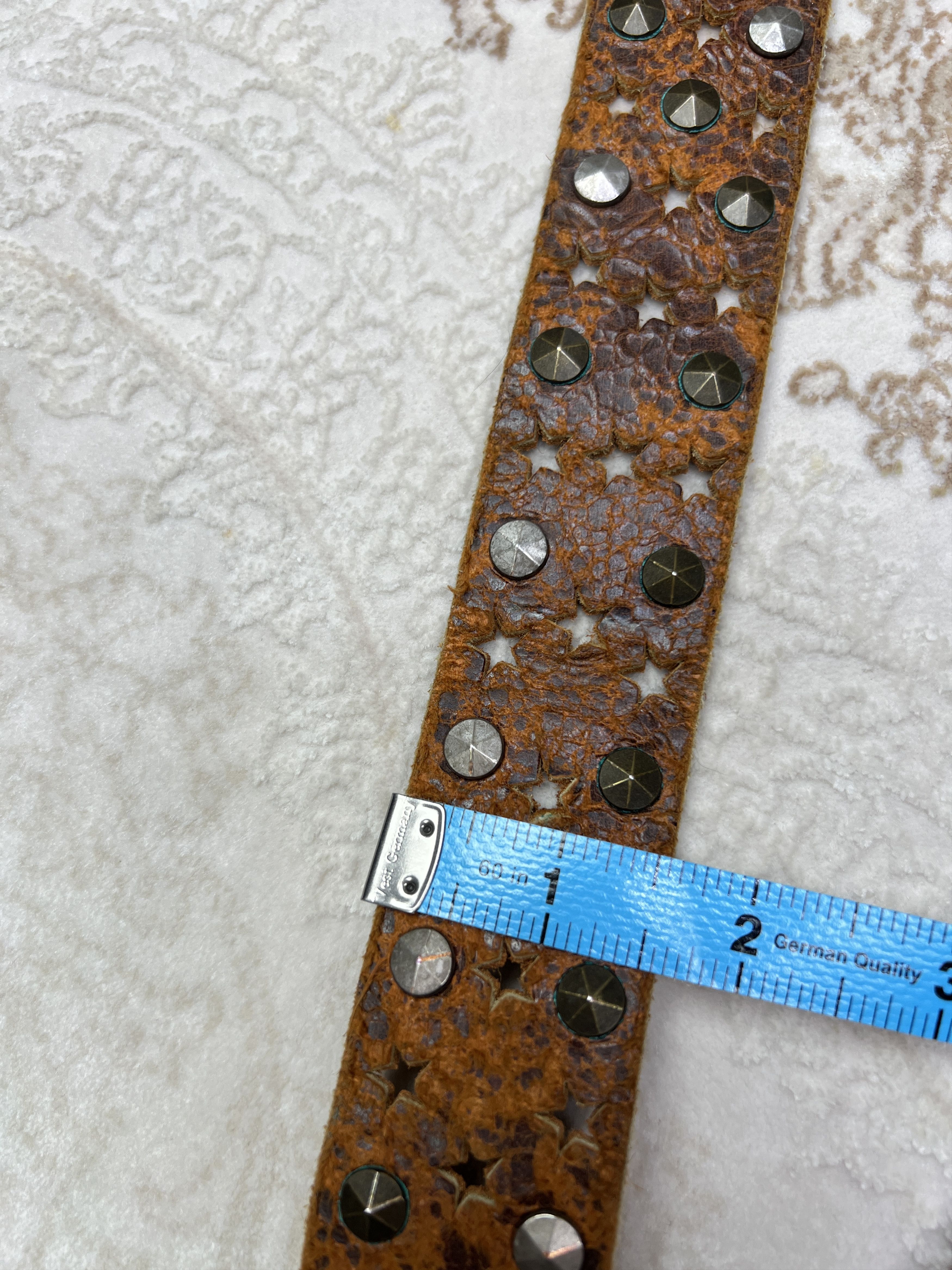 Vintage Y2K Brown Leather Rhinestones Studded Belt Size ONE SIZE - 8 Thumbnail